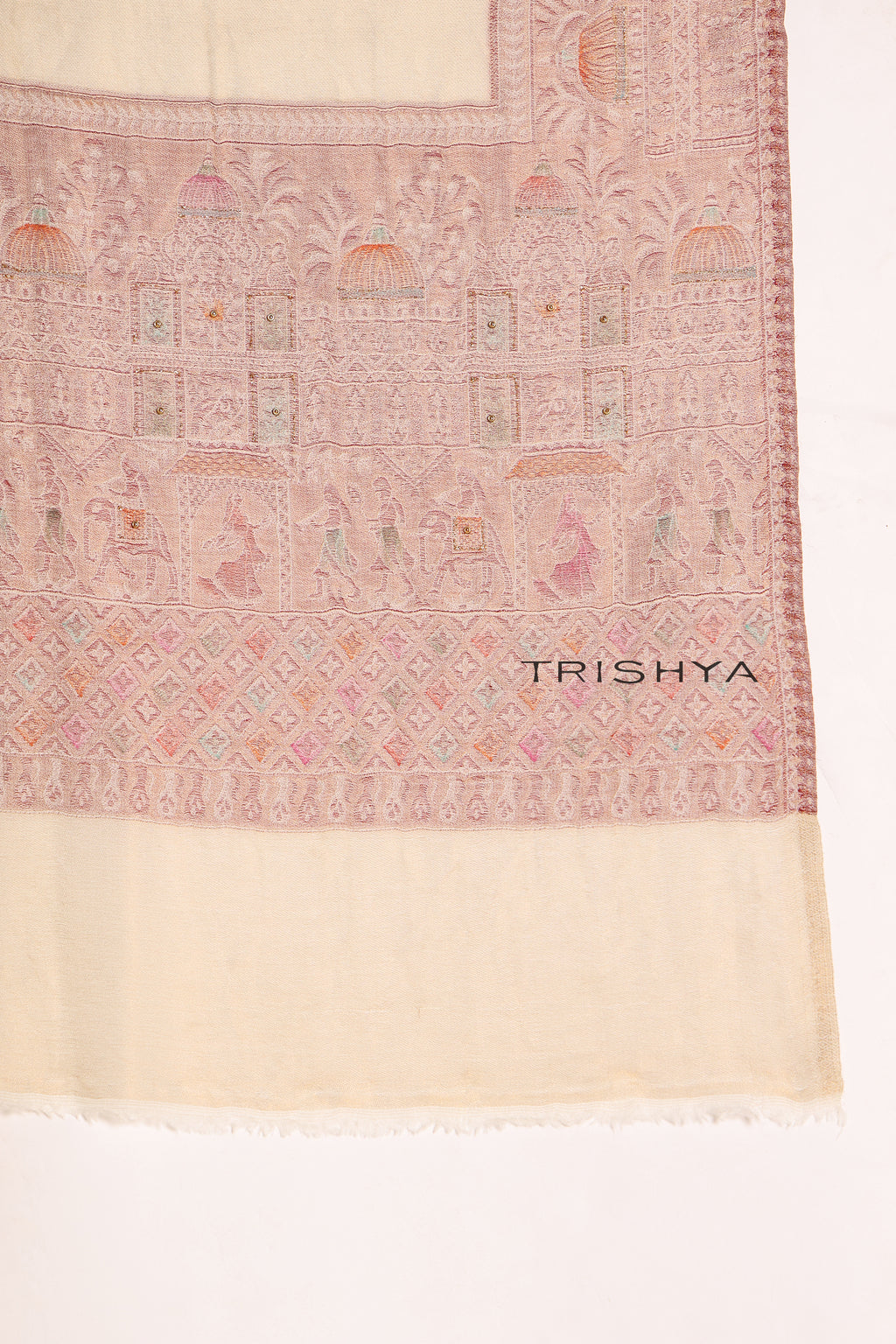 Cream Pink Moonlight Floral Border Stole