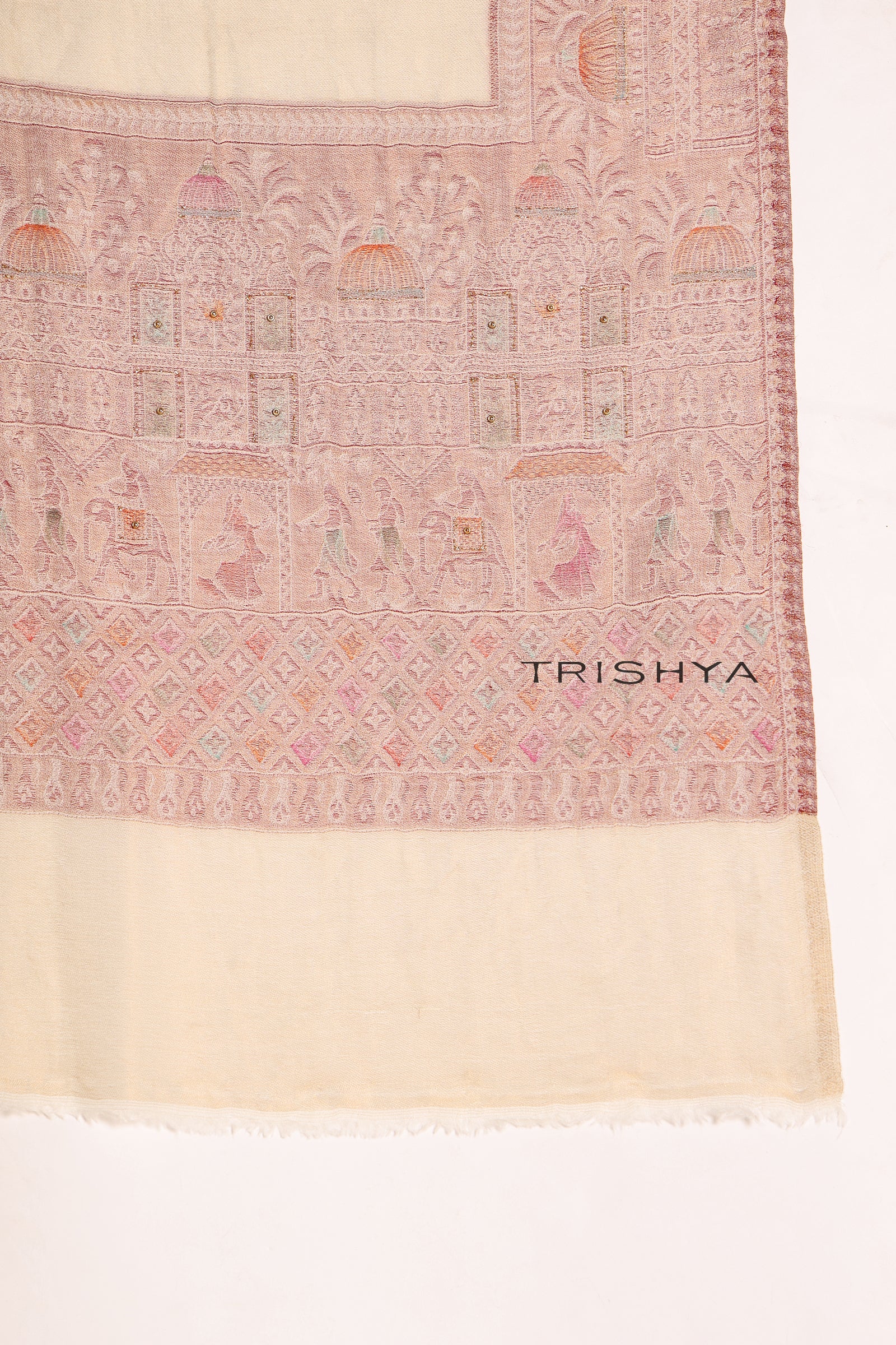 Cream Pink Moonlight Floral Border Stole