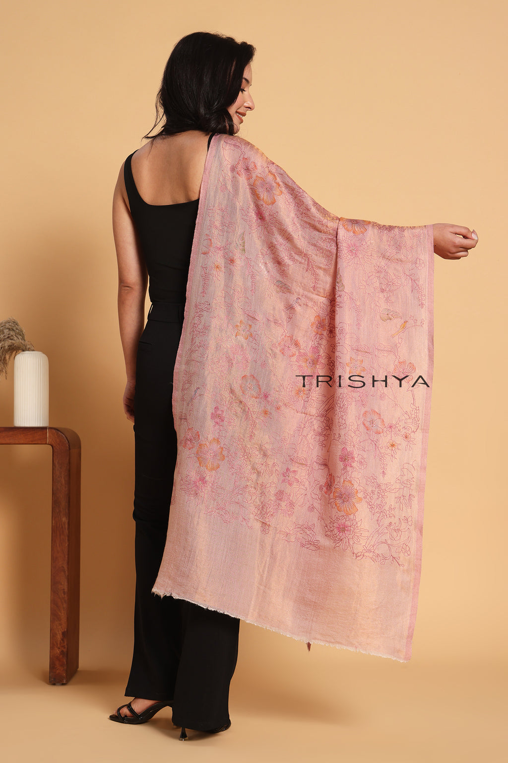 Blush Rose Moonlight Zari Kashmiri Stole