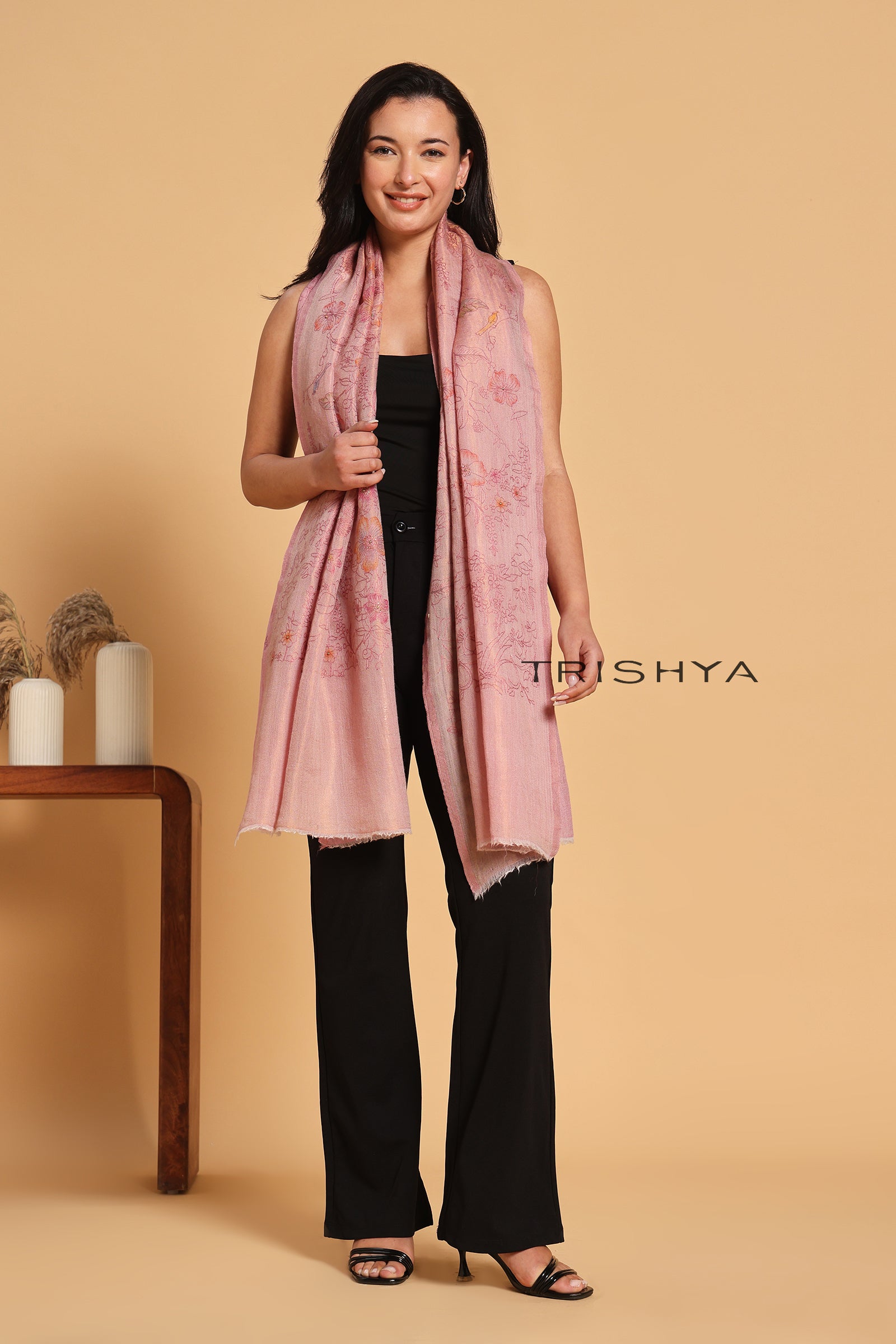 Blush Rose Moonlight Zari Kashmiri Stole