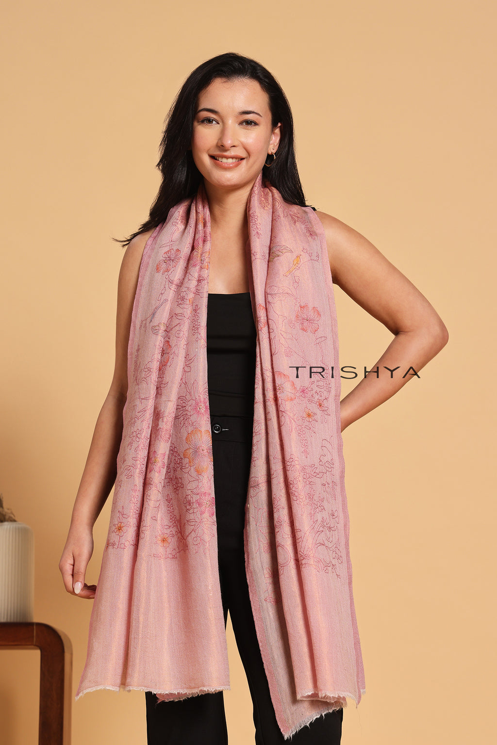 Blush Rose Moonlight Zari Kashmiri Stole