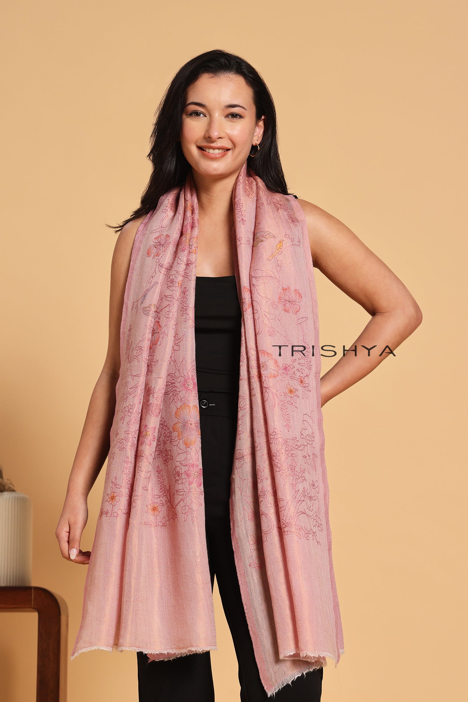 Blush Rose Moonlight Zari Kashmiri Stole