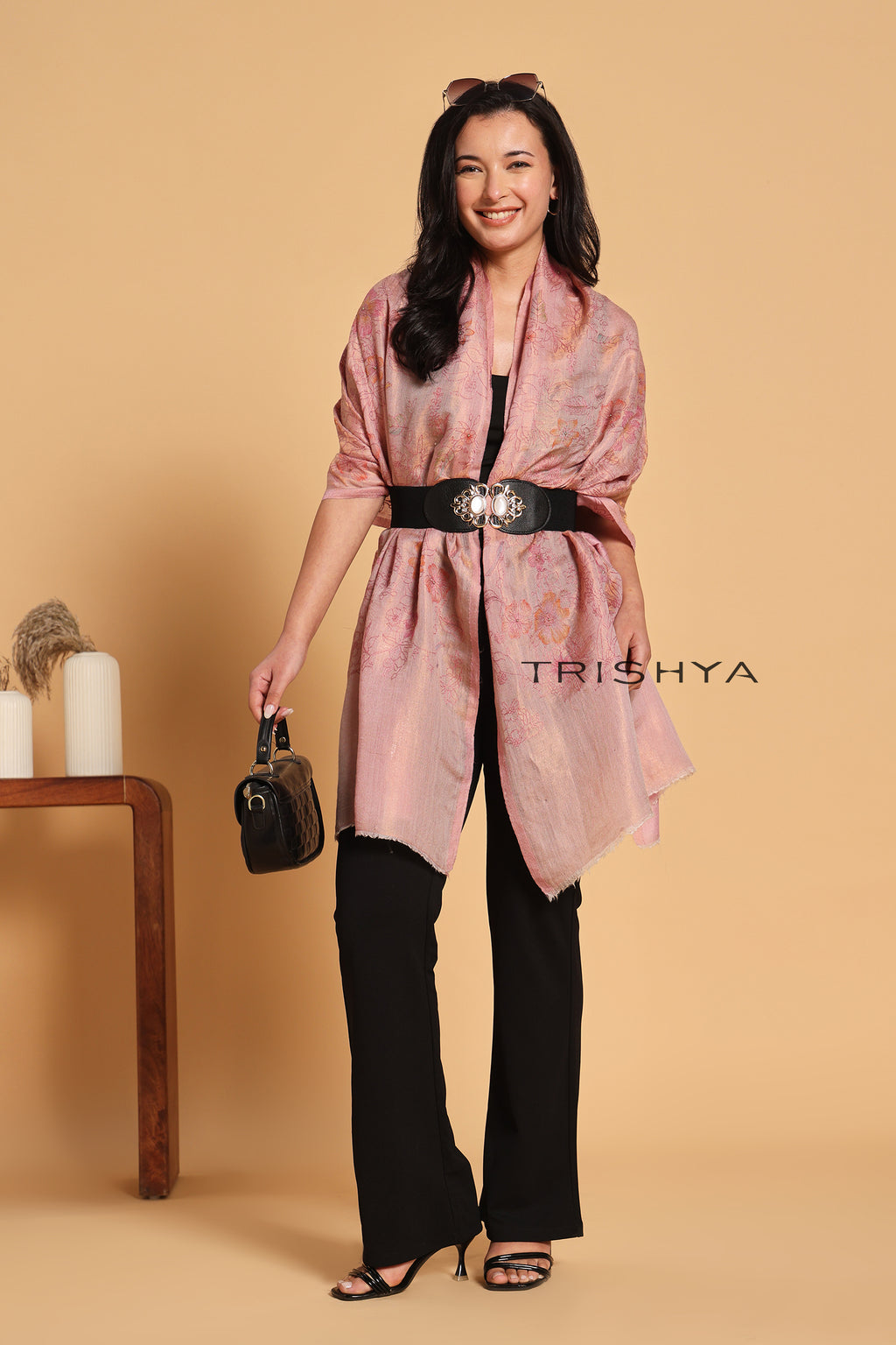 Blush Rose Moonlight Zari Kashmiri Stole