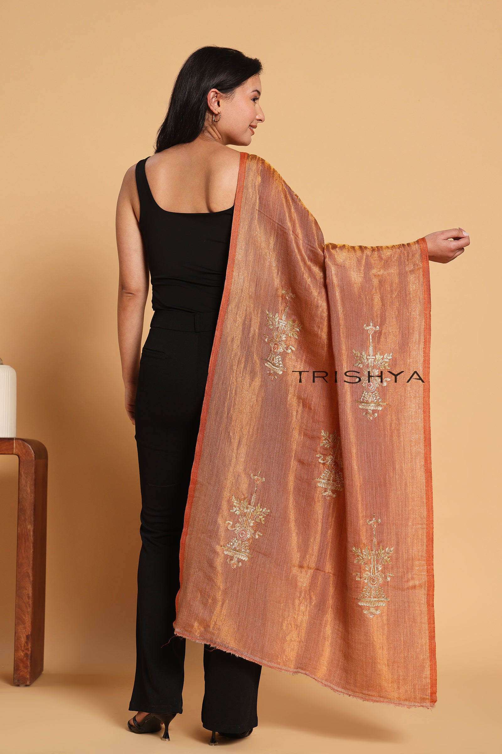 Rust Moonlight Floral Work Stole