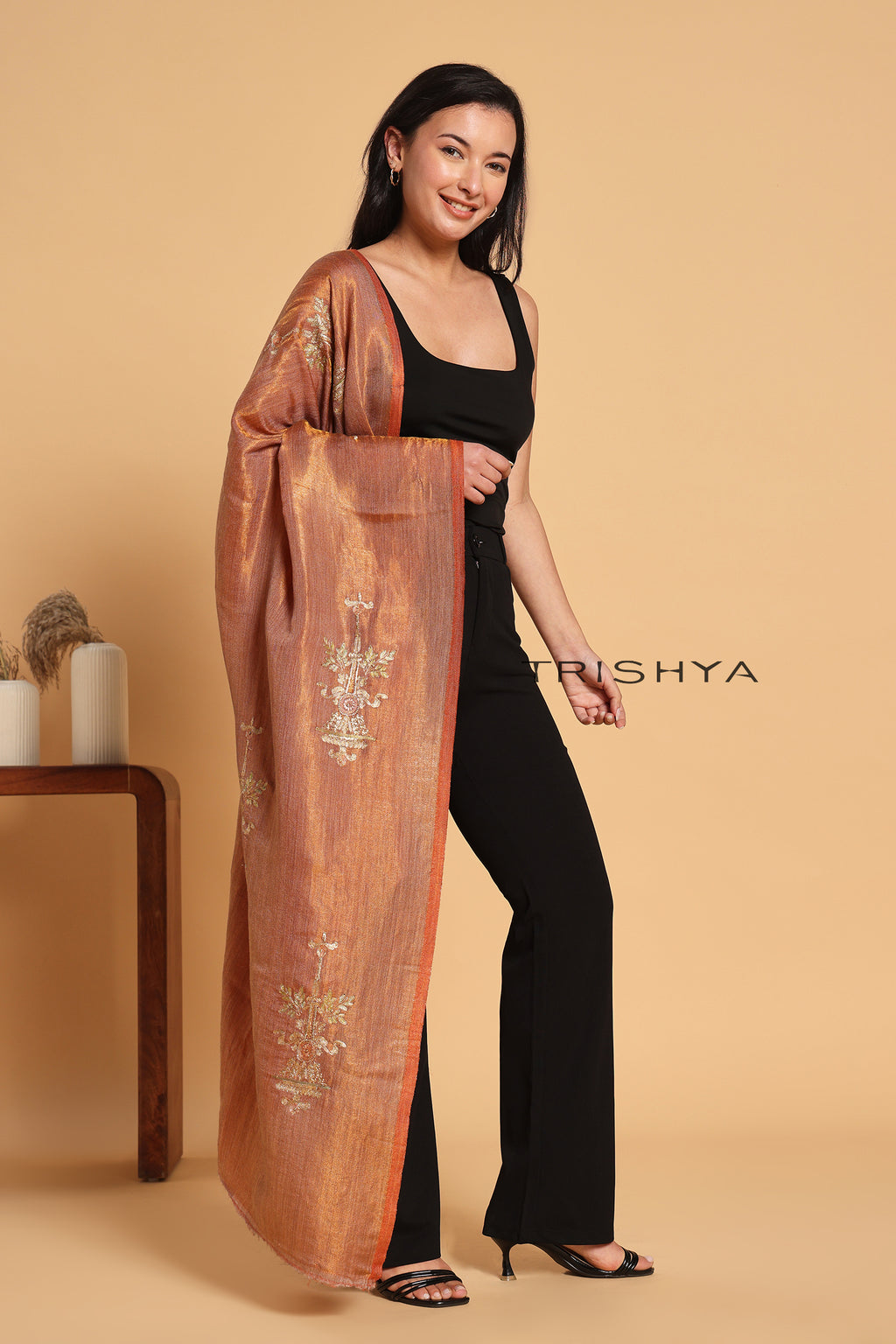 Rust Moonlight Floral Work Stole