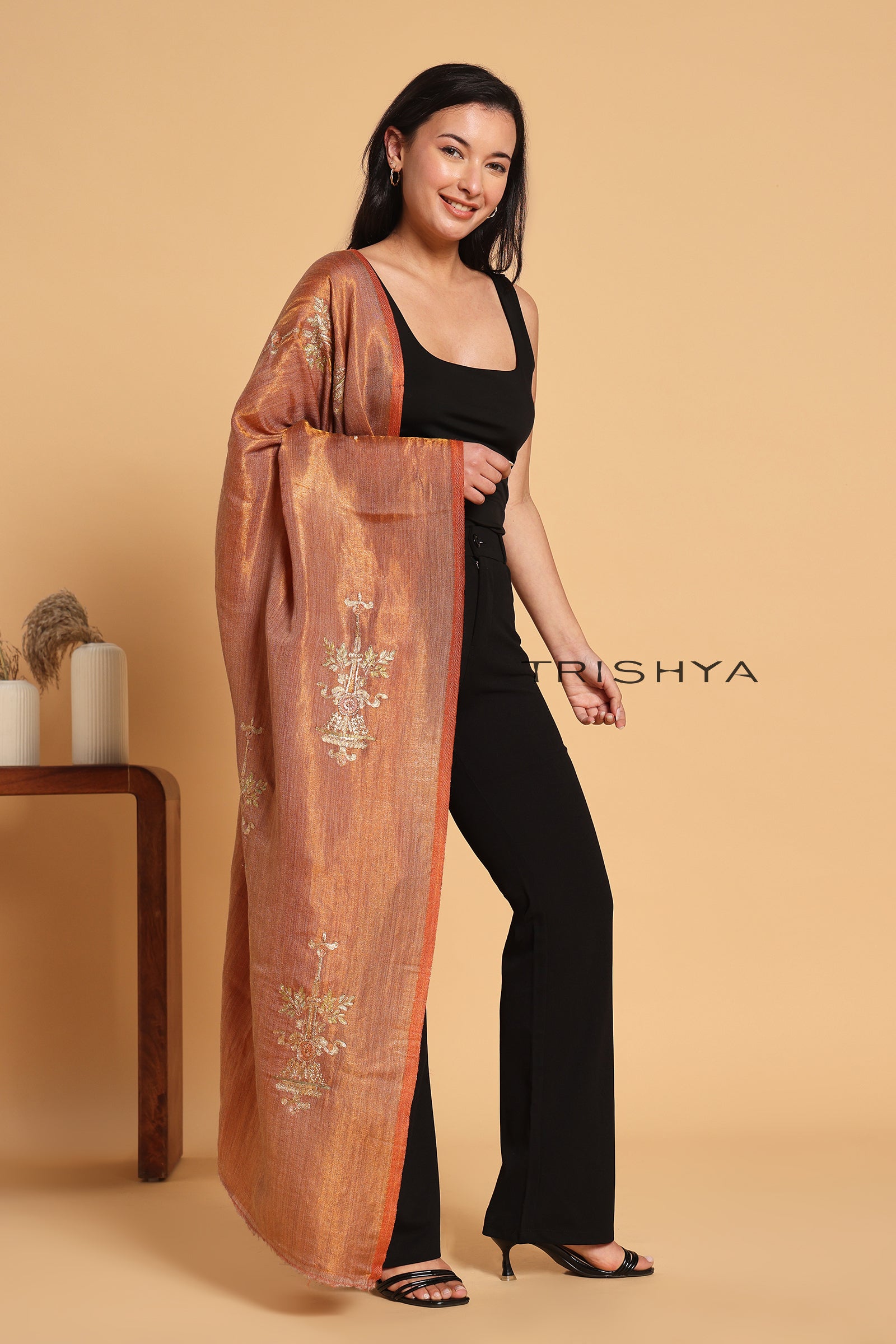 Rust Moonlight Floral Work Stole