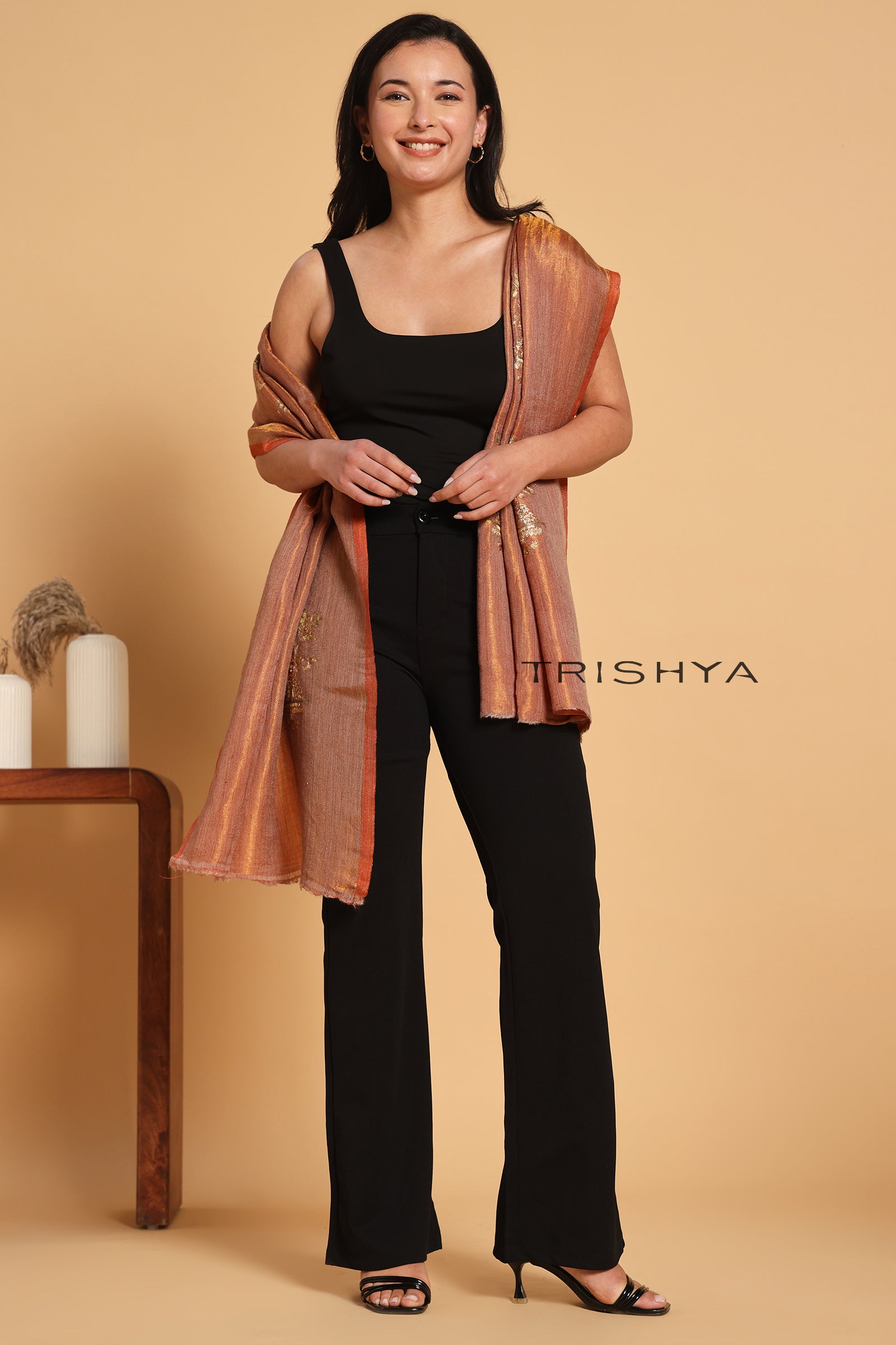 Rust Moonlight Floral Work Stole