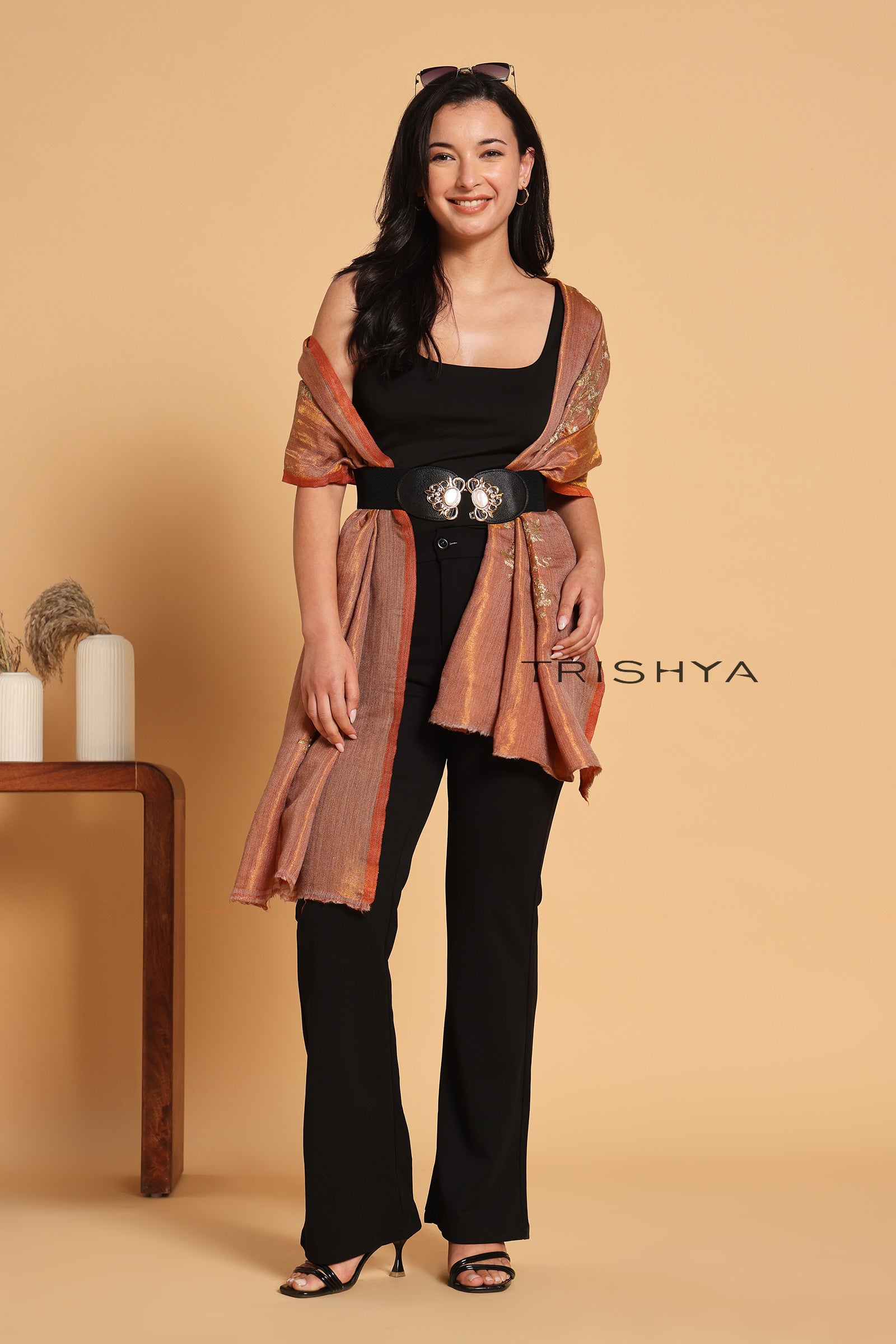 Rust Moonlight Floral Work Stole