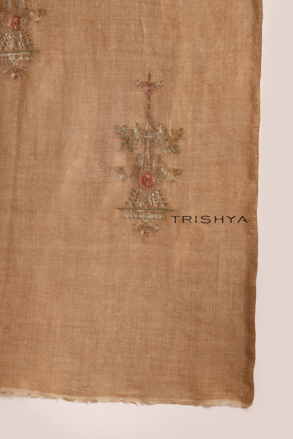 Shimmering Gold Moonlight Floral Work Stole