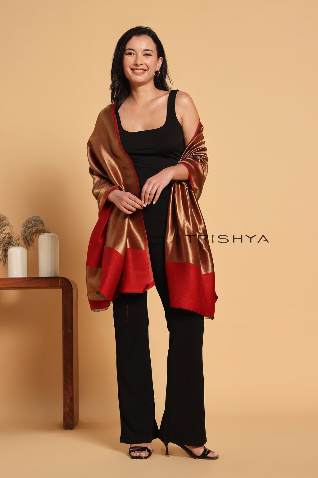 Noor-e-Zari Twilight Reversible Stole in Red