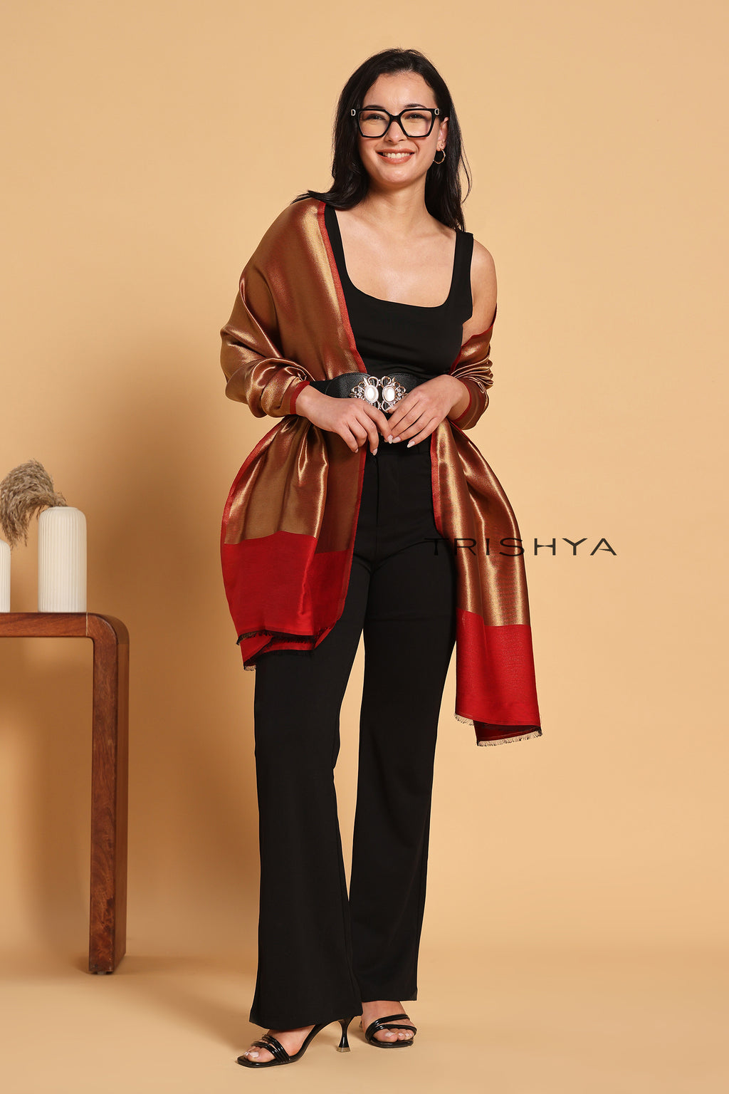 Noor-e-Zari Twilight Reversible Stole in Red