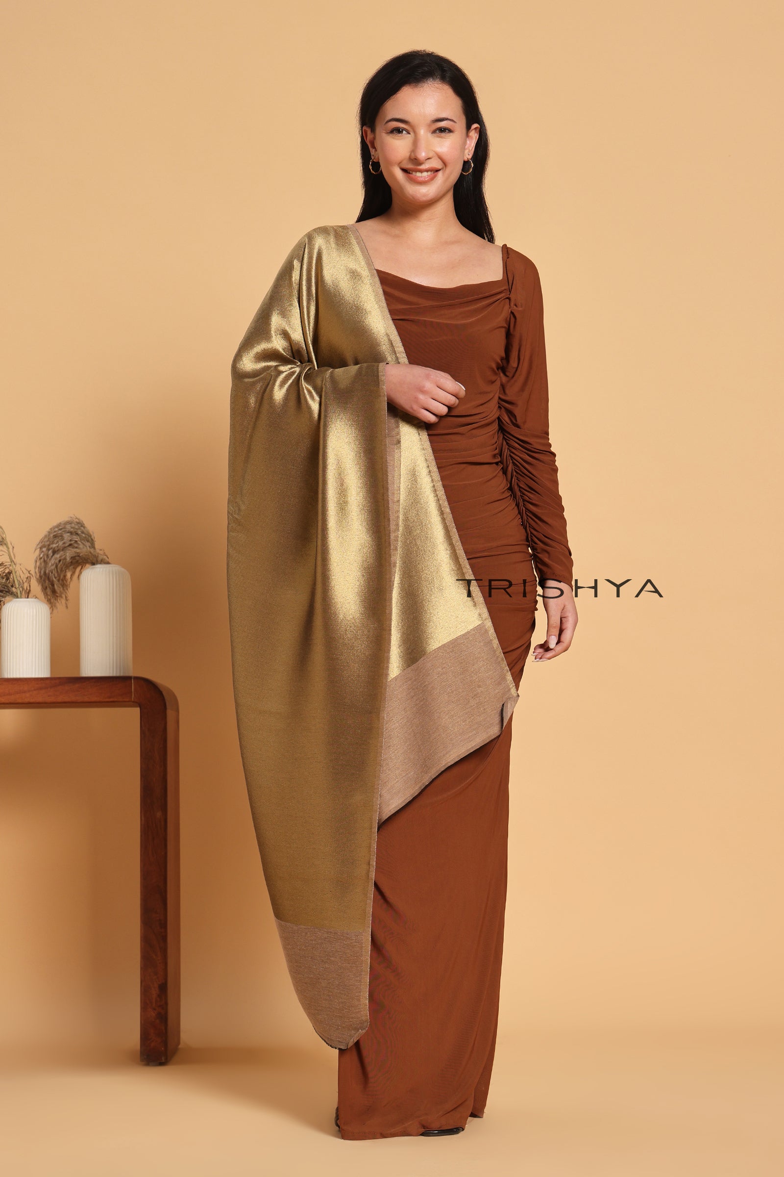 Noor-e-Zari Twilight Reversible Stole in Beige