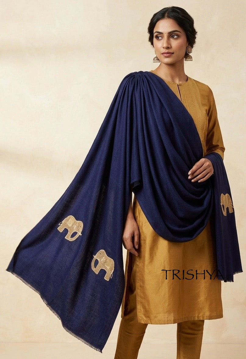Elephant Motif Stole Navy