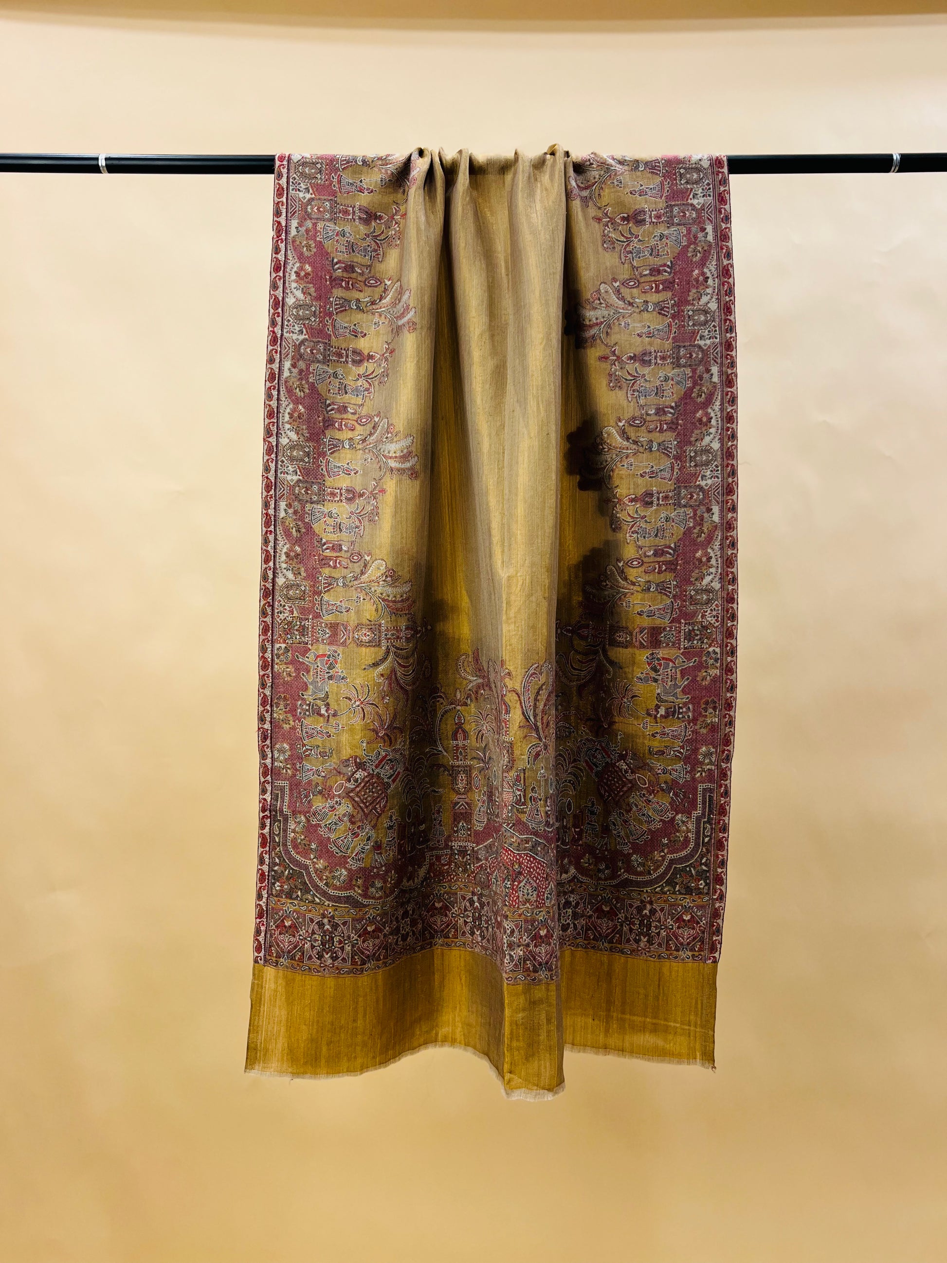 Light Gold Moonlight Fine Wool Zari Stole