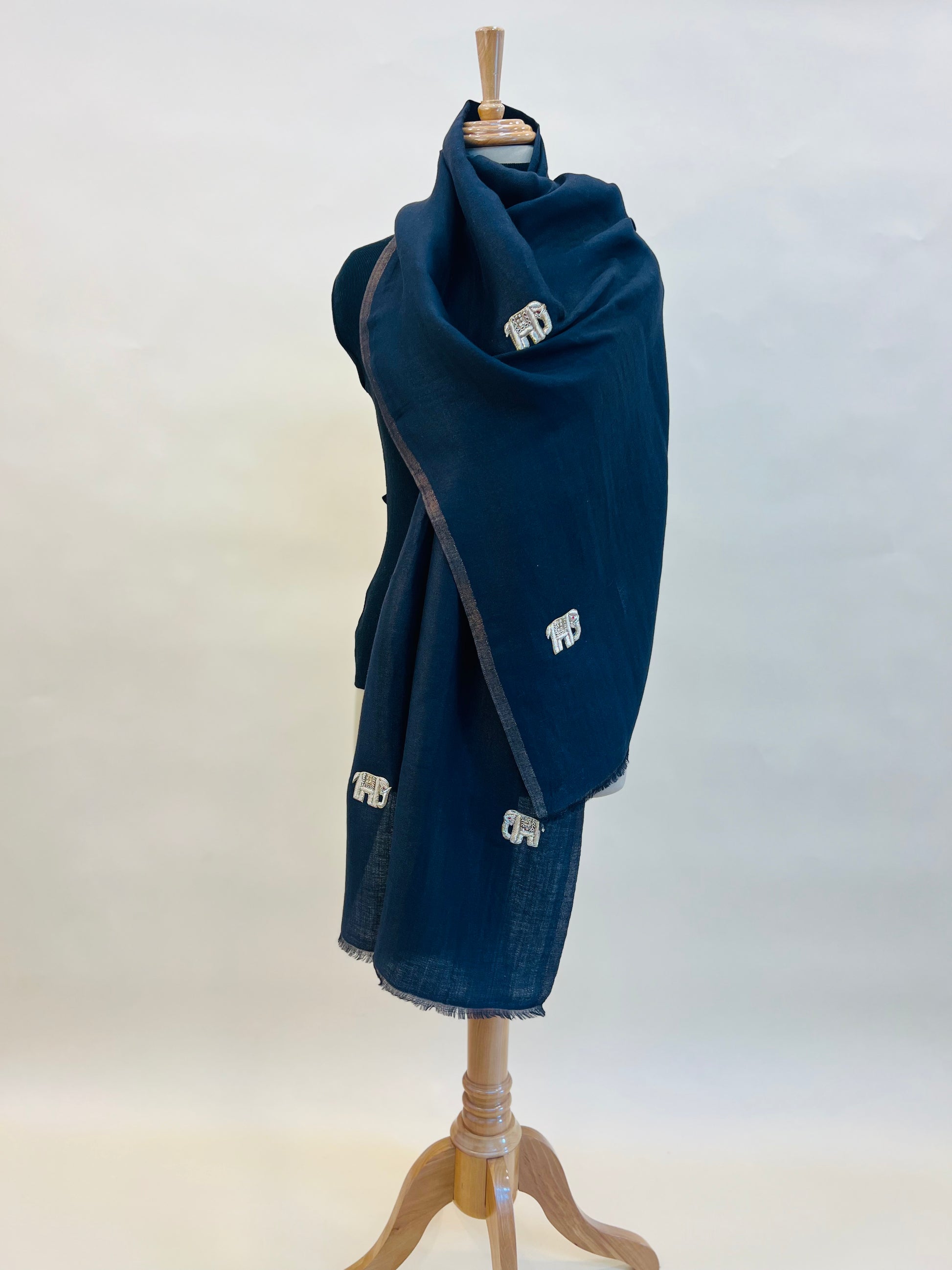 Moonlight zari stole with Elephant