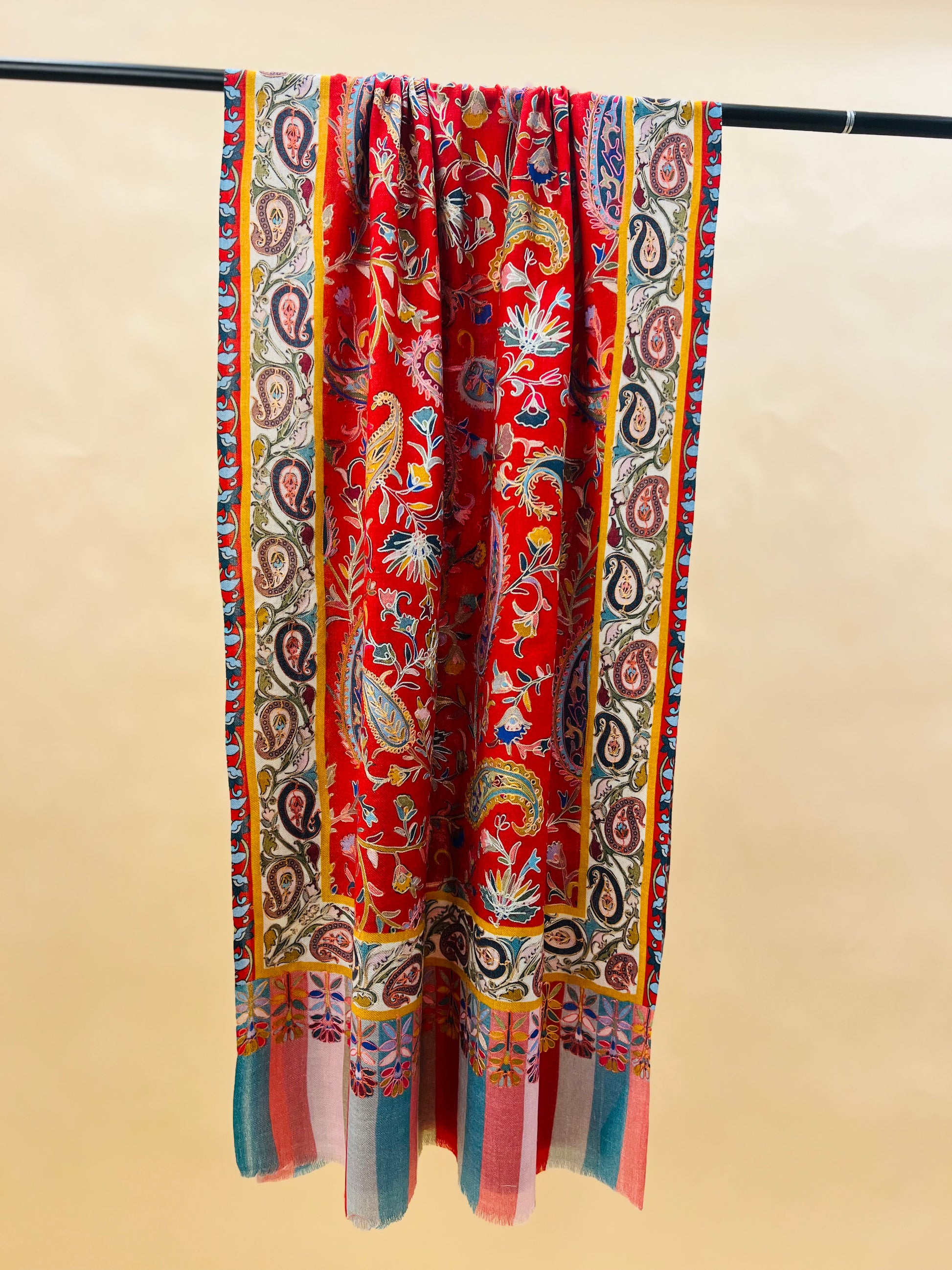 Kalamkari Embroidery Design, Multicolour Stole