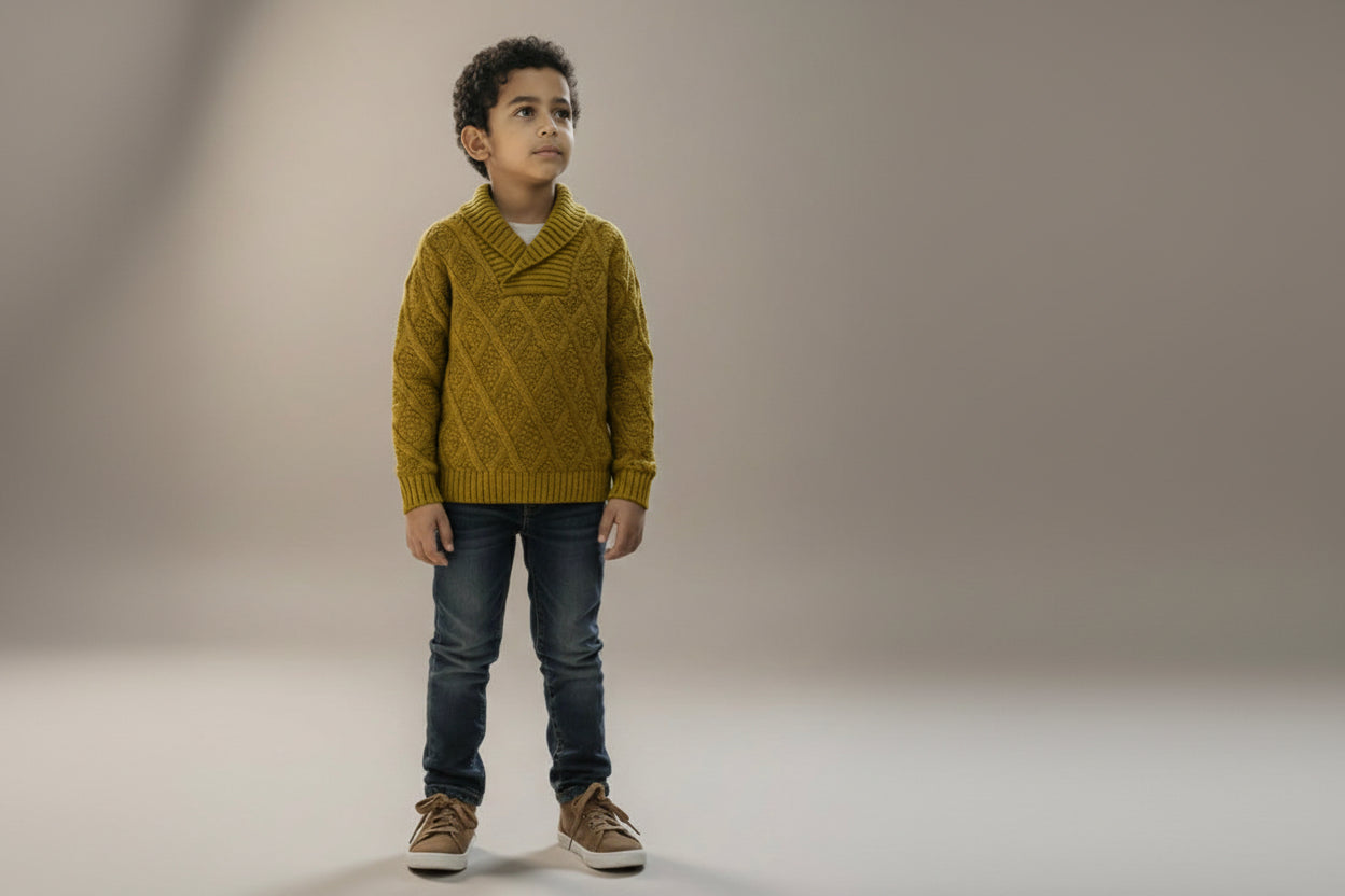 Mustard Shawl-Collar Sweater for Kids