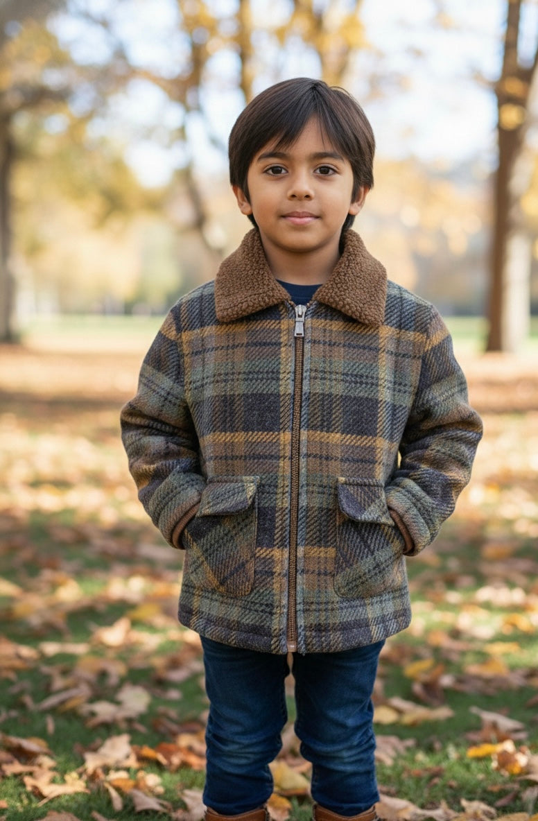 Kids Jacket Tweed Fabric with Fur