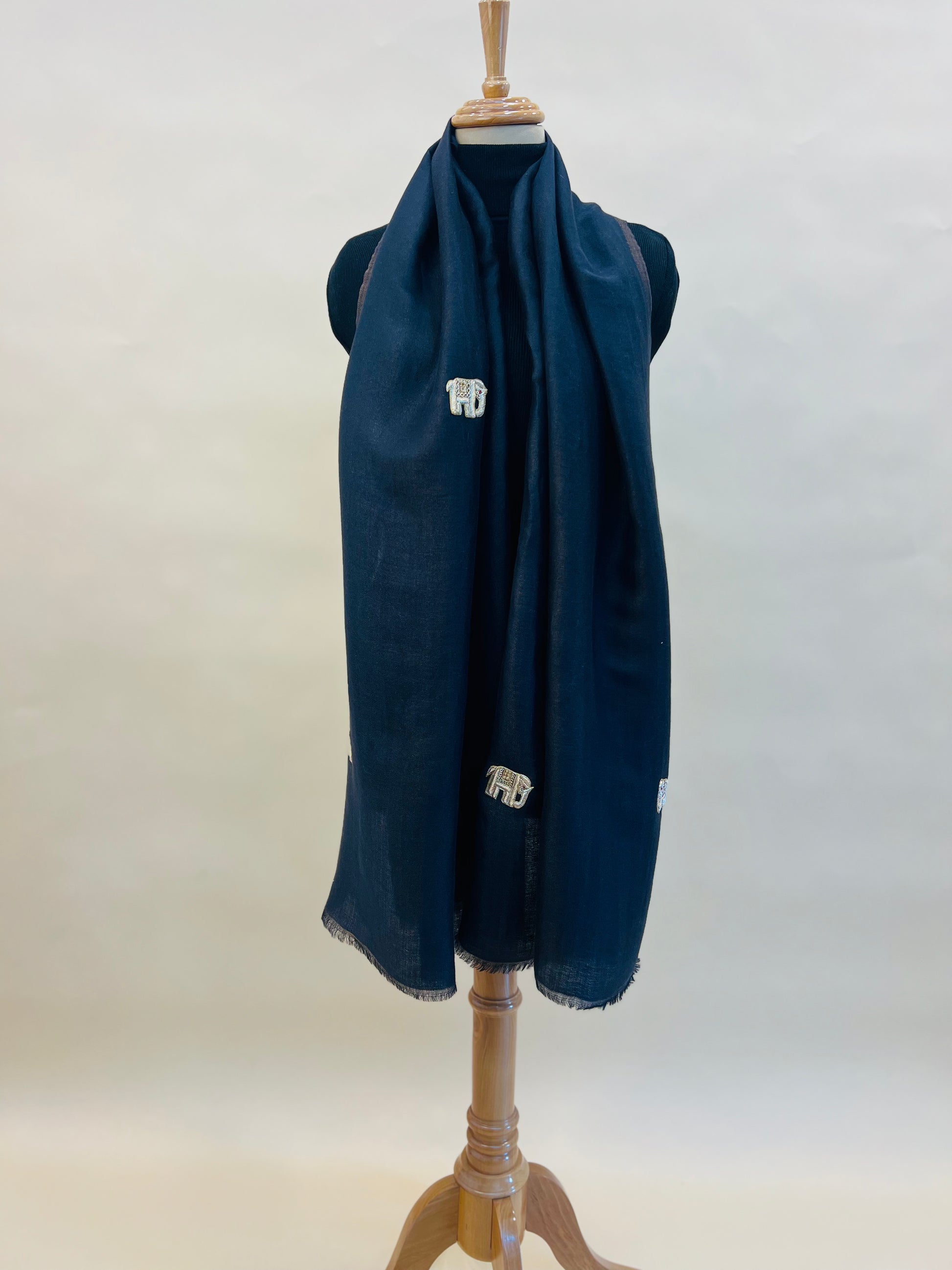 Moonlight zari stole with Elephant