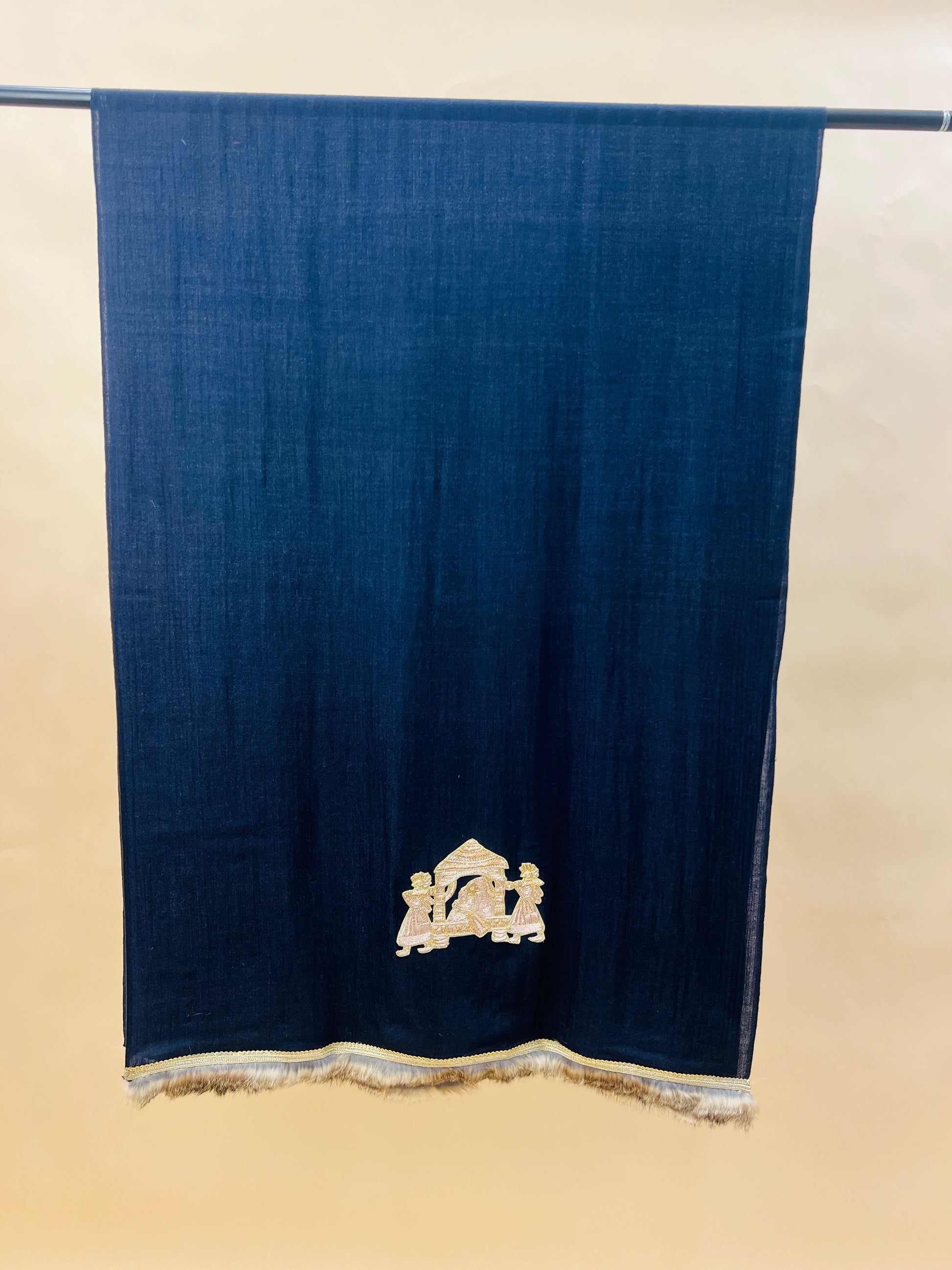 Women Navy Bridal Doli Patch Work Stole