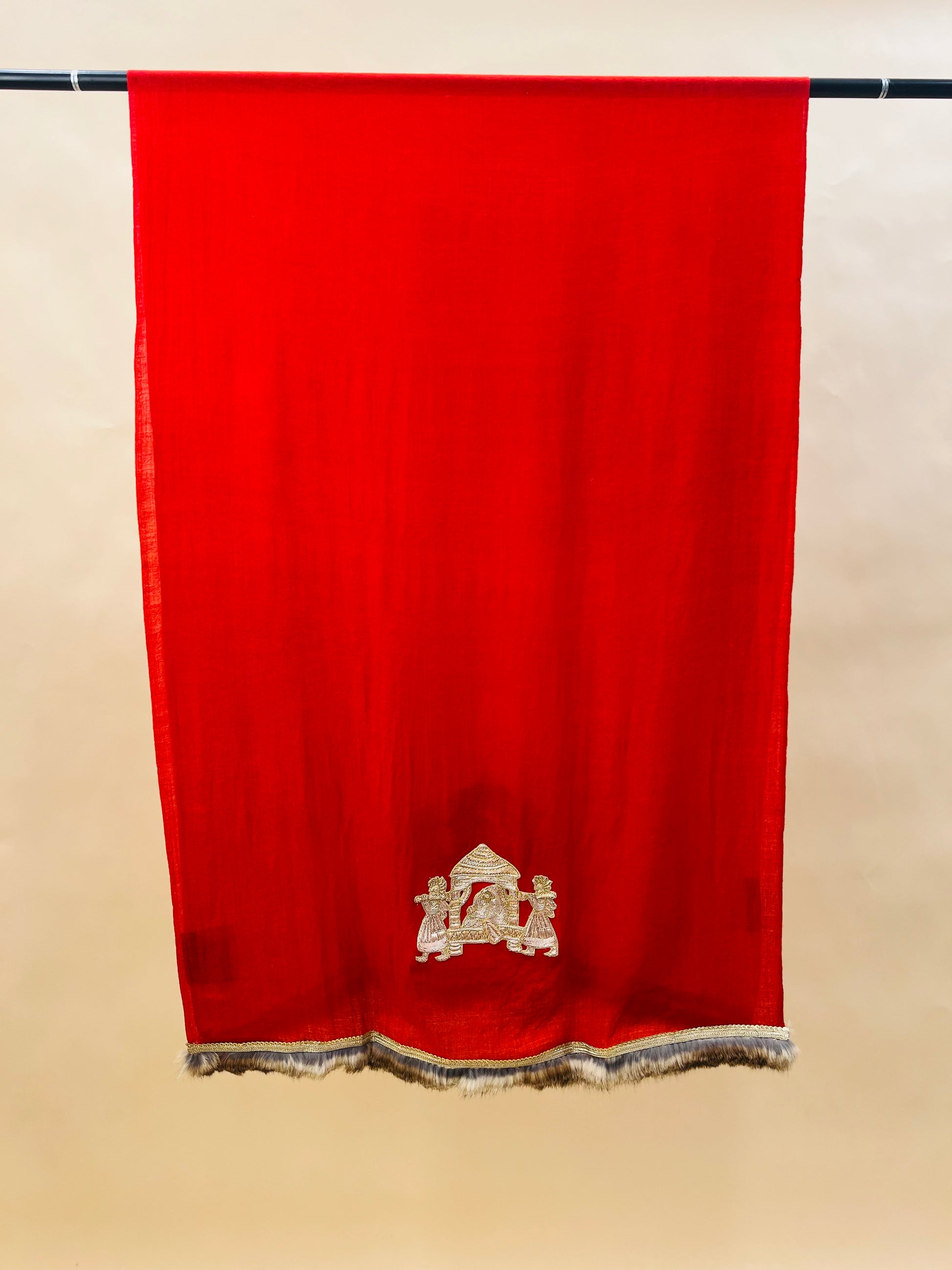 Women Red Bridal Doli Patch Work Stole
