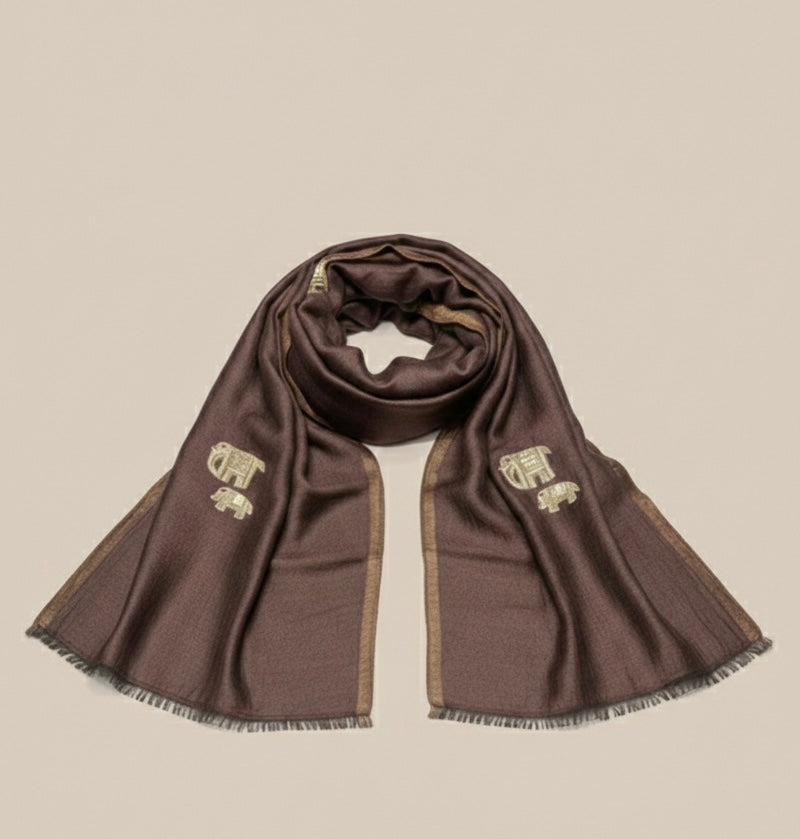 Moonlight zari stole with Elephant