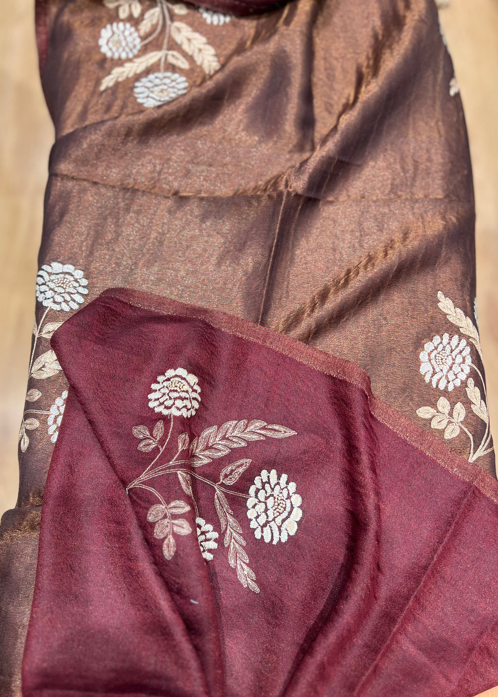 Moonlight Reversible Leaf Work Stole in Mehrun