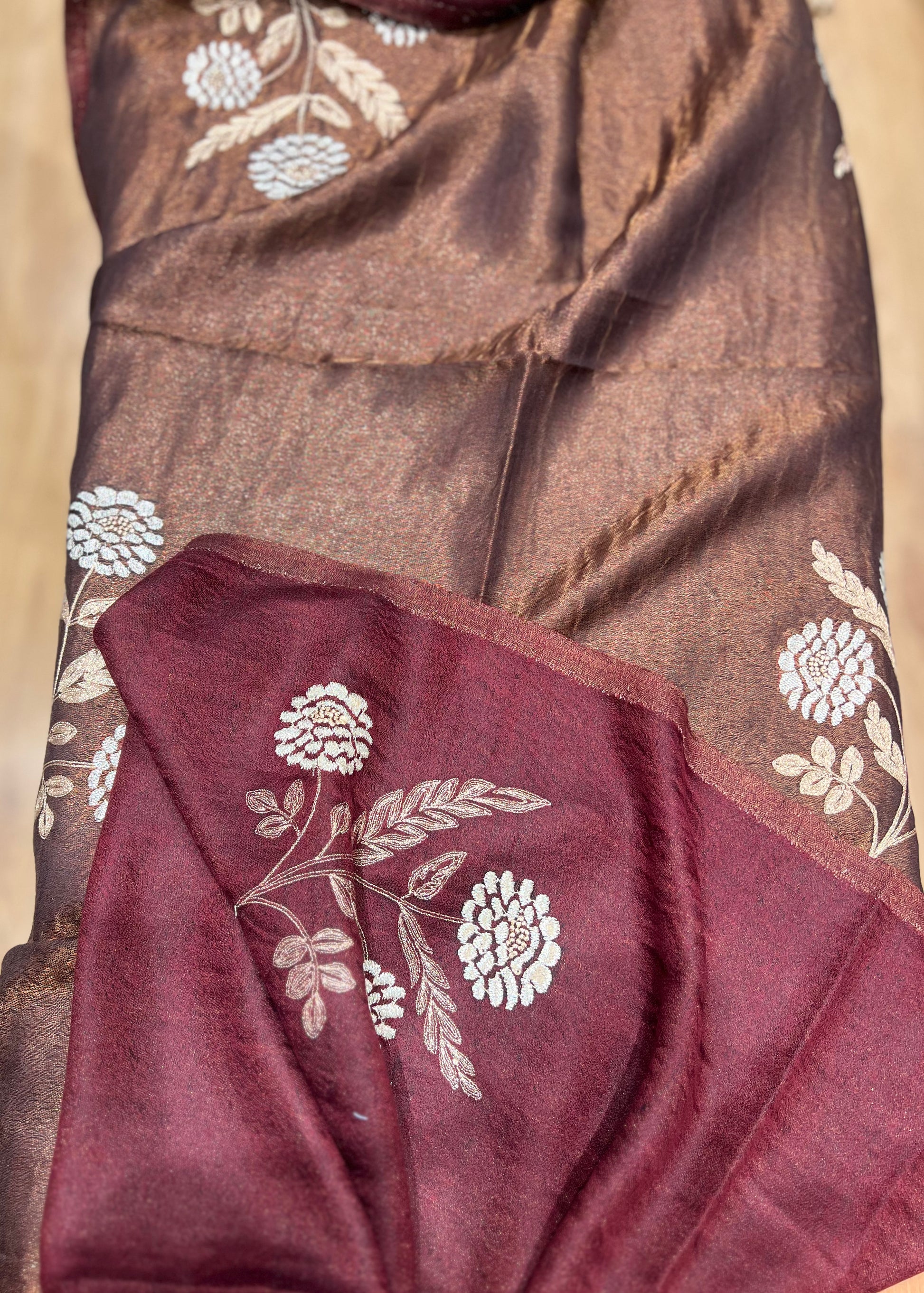 Moonlight Reversible Leaf Work Stole in Mehrun