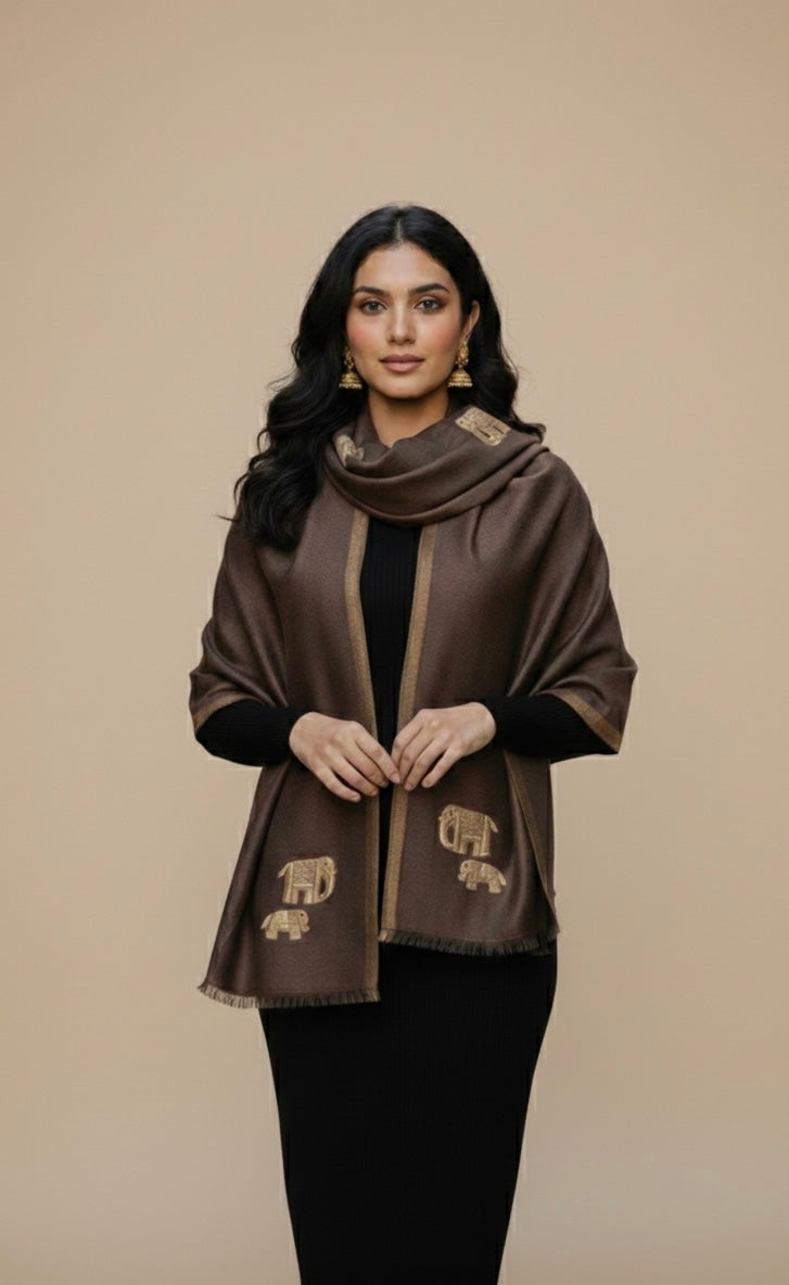 Moonlight zari stole with Elephant