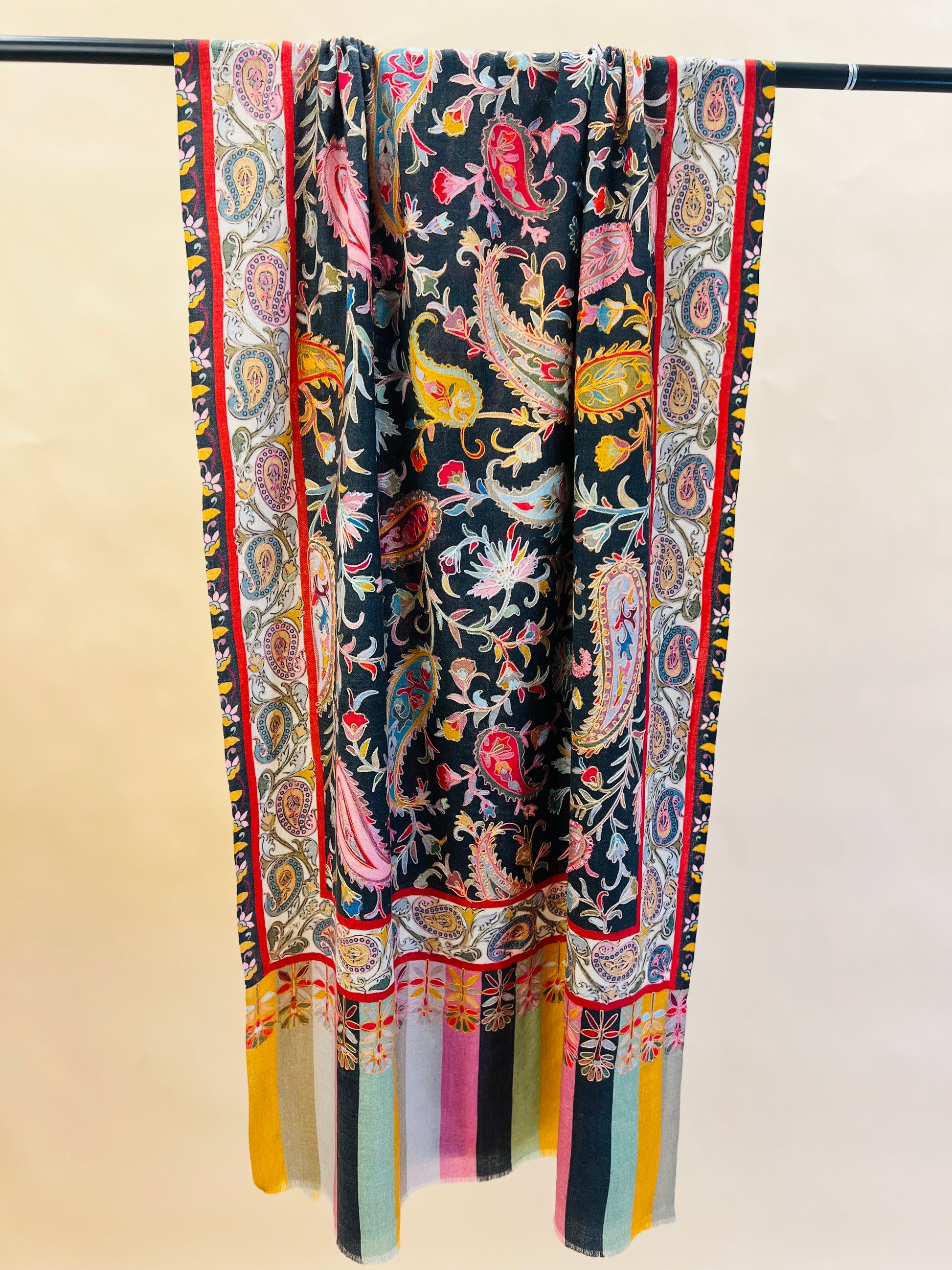 Kalamkari Embroidery Design, Multicolour Stole