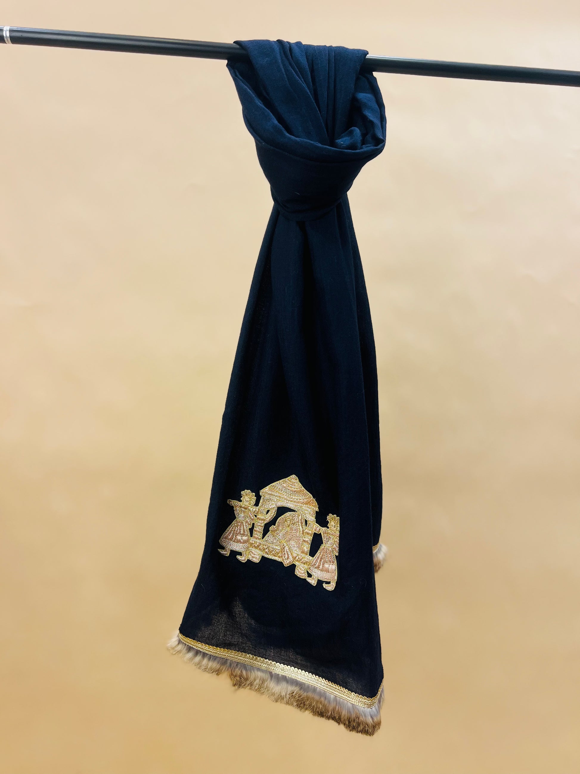 Women Navy Bridal Doli Patch Work Stole