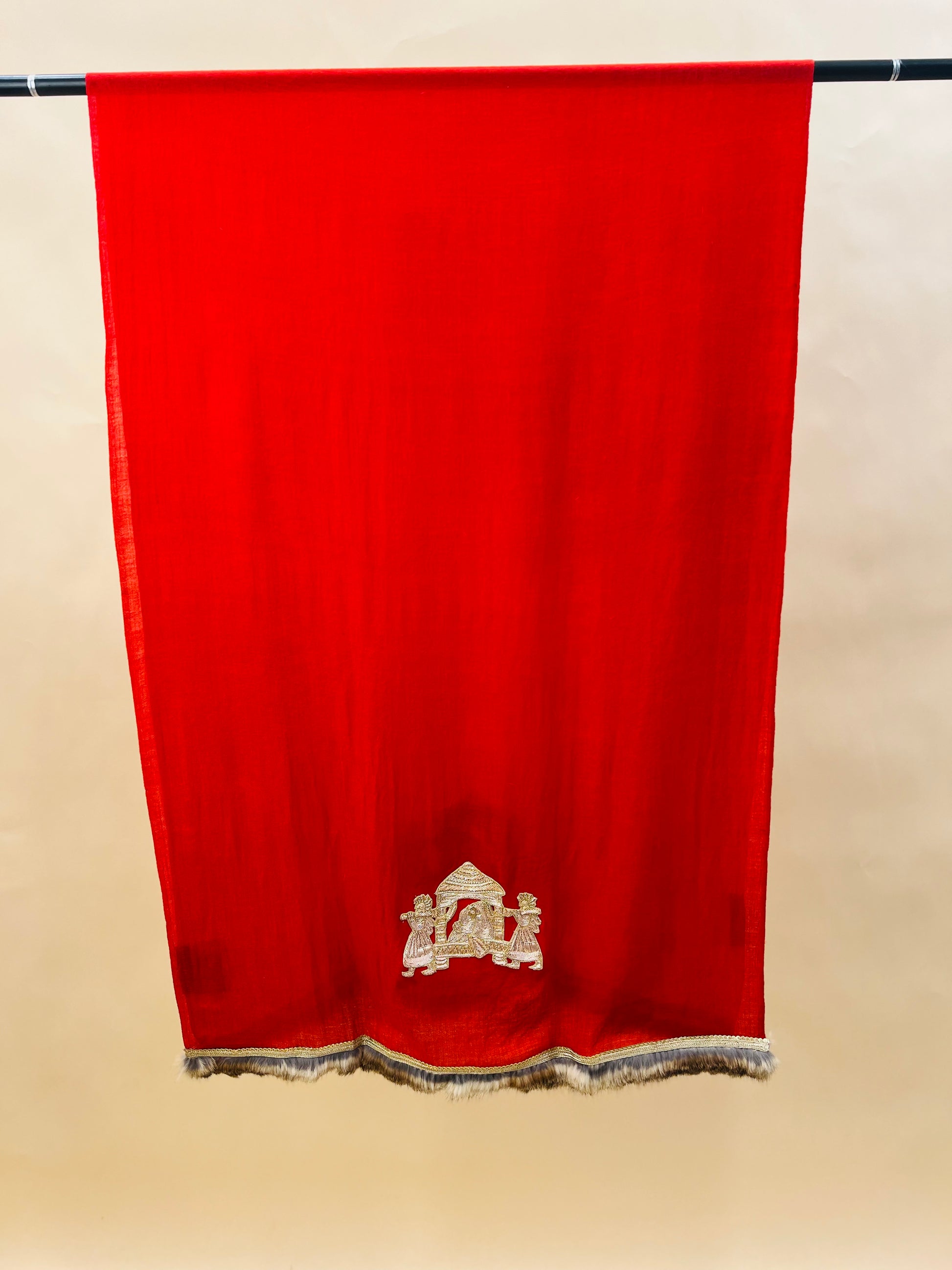 Women Red Bridal Doli Patch Work Stole