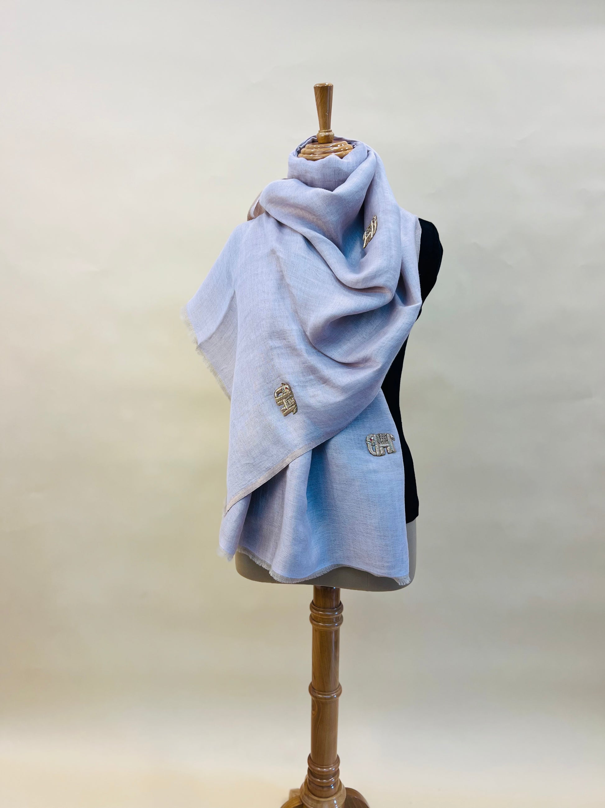 Moonlight zari stole with Elephant