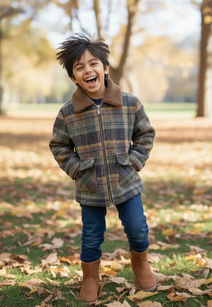 Kids Jacket Tweed Fabric with Fur