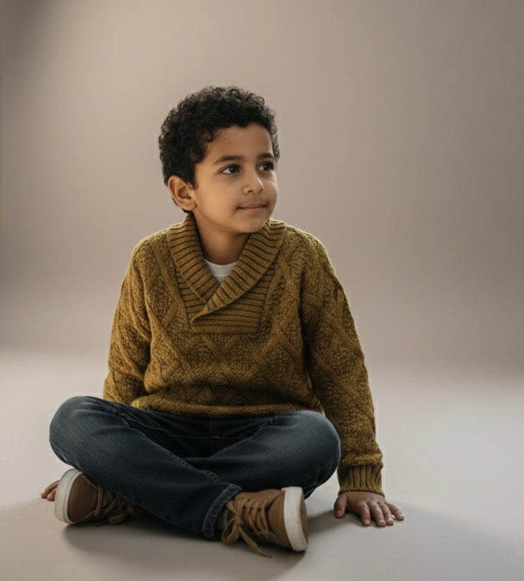 Mustard Shawl-Collar Sweater for Kids