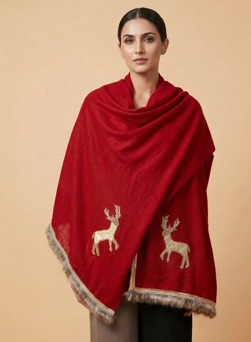 Deer Motif Stole mehrun