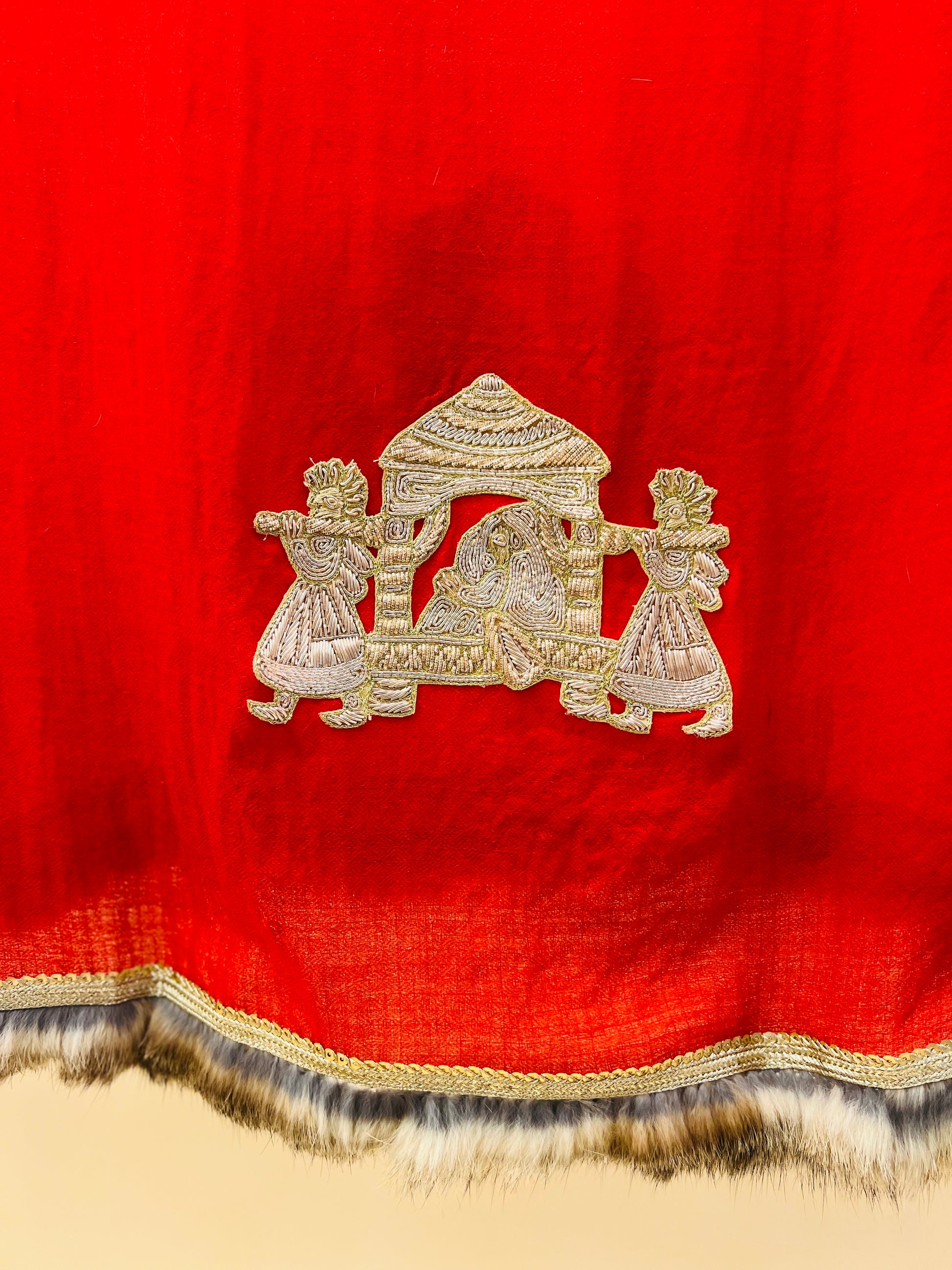 Women Red Bridal Doli Patch Work Stole