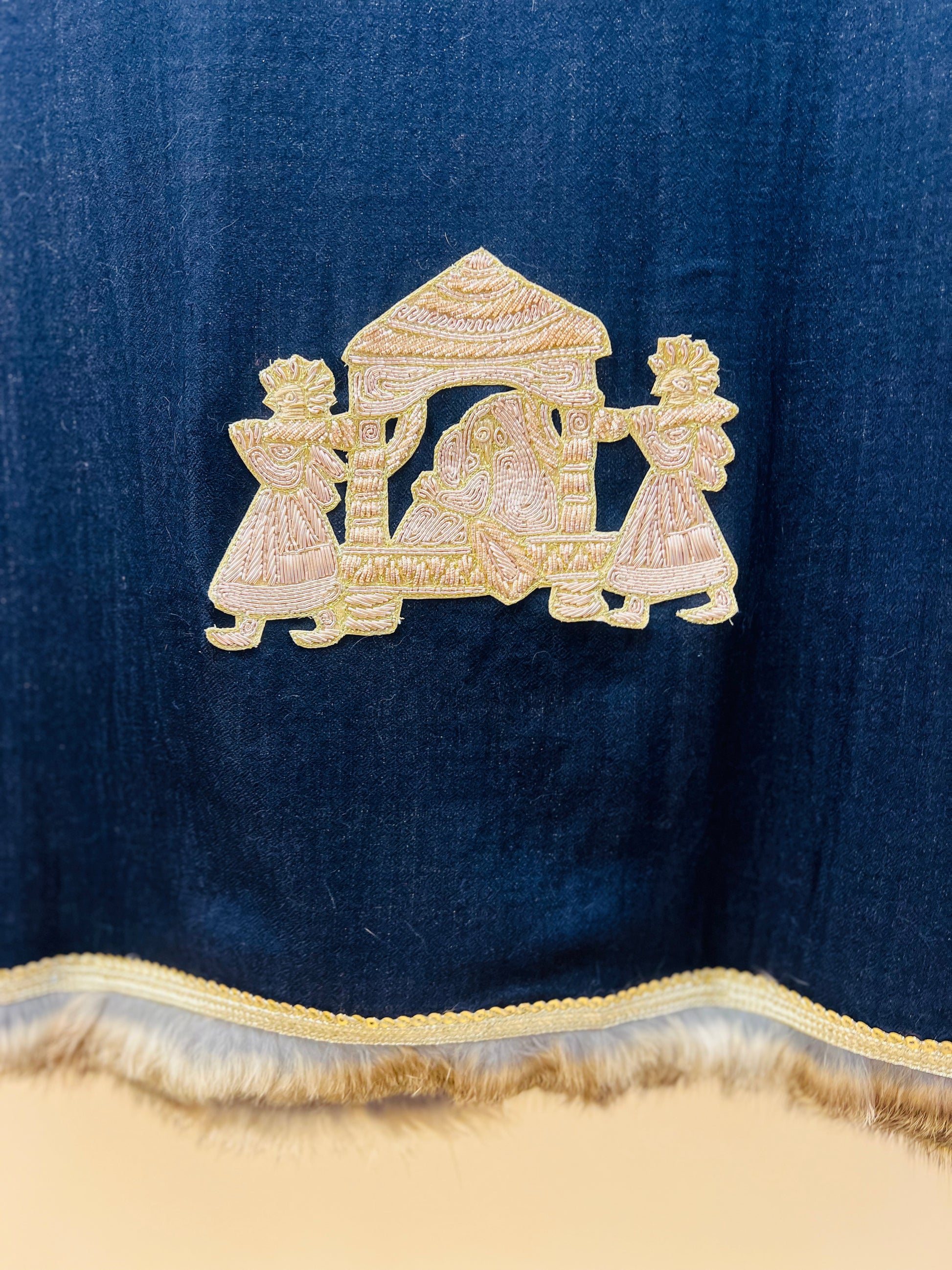 Women Navy Bridal Doli Patch Work Stole