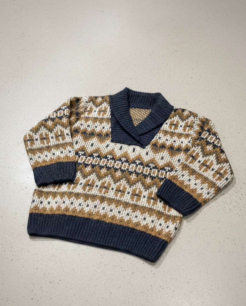 Shawl-Collar Sweater Knit for Kids Mustard