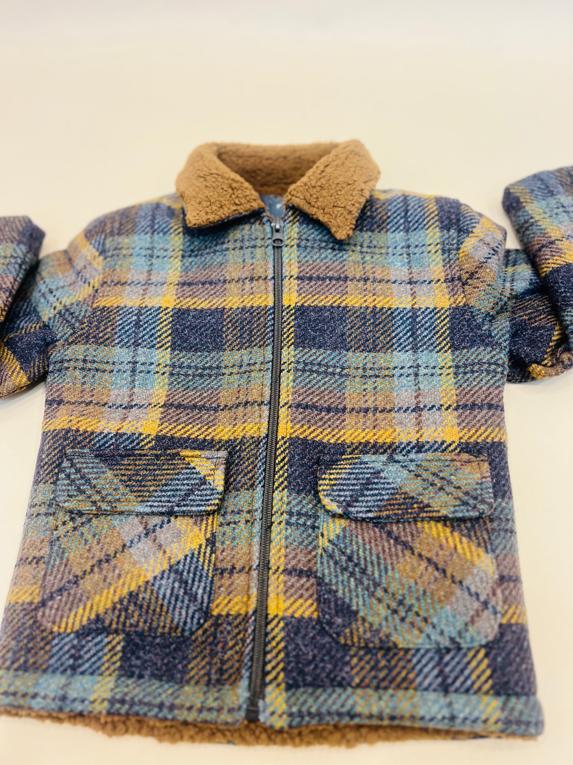 Kids Jacket Tweed Fabric with Fur