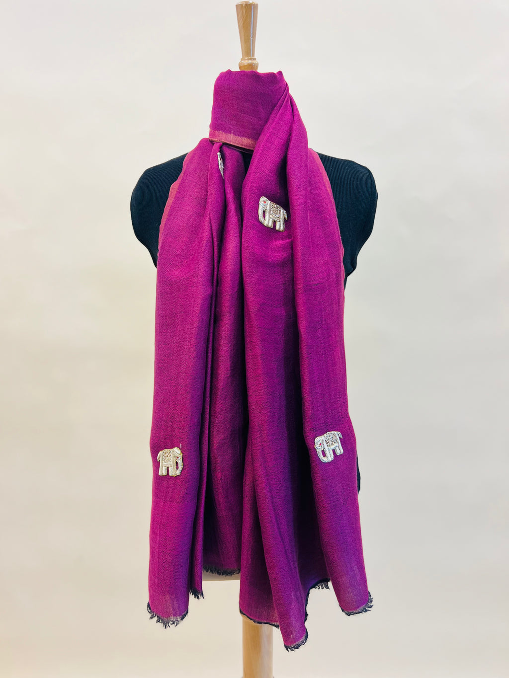 Moonlight zari stole with Elephant