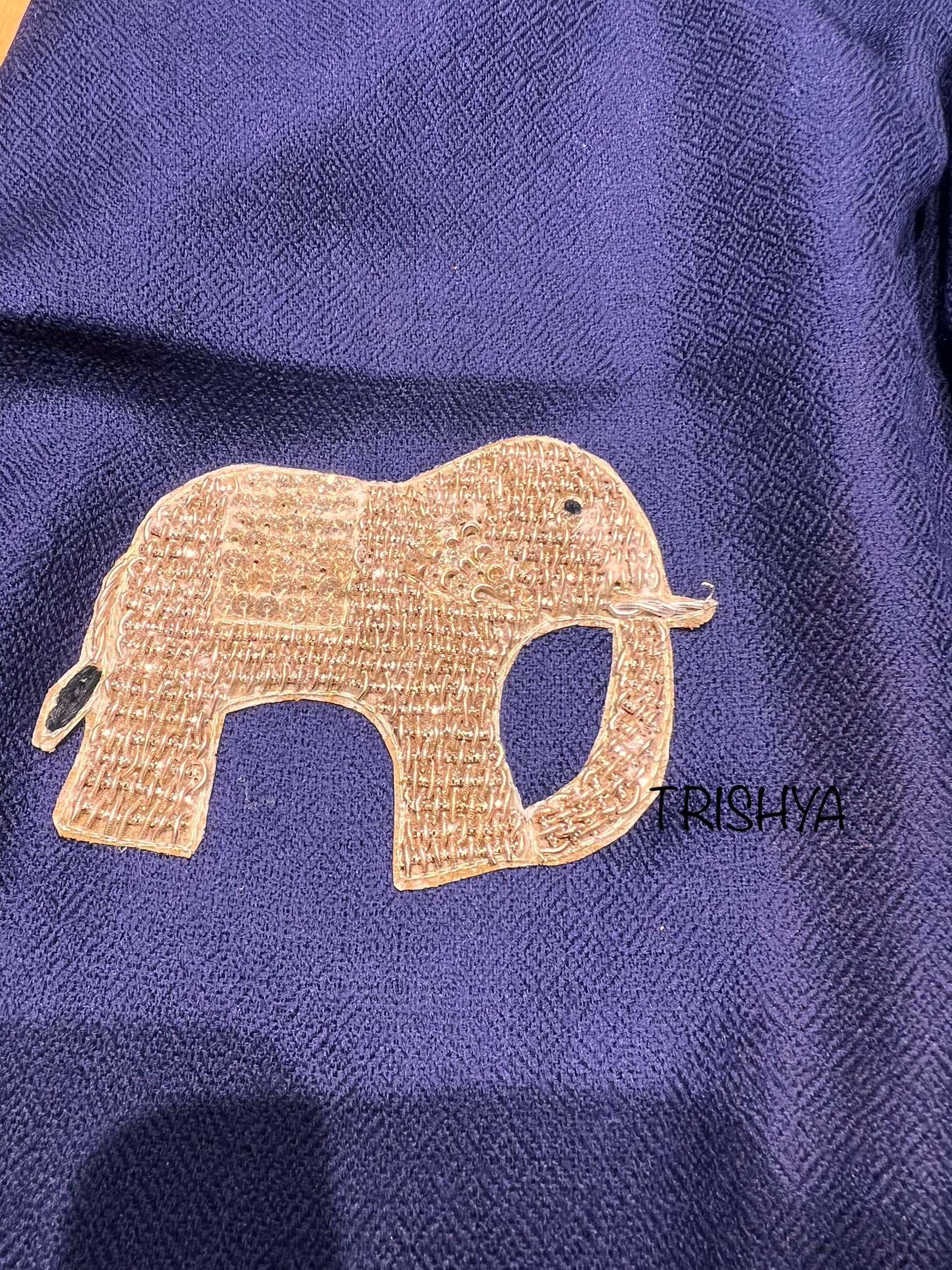 Elephant Motif Stole Navy