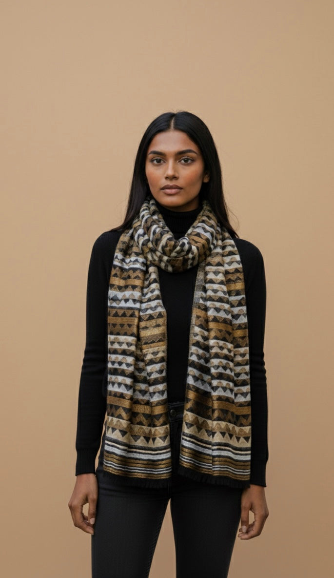 Fine Wool Stripe Zari Stole Black