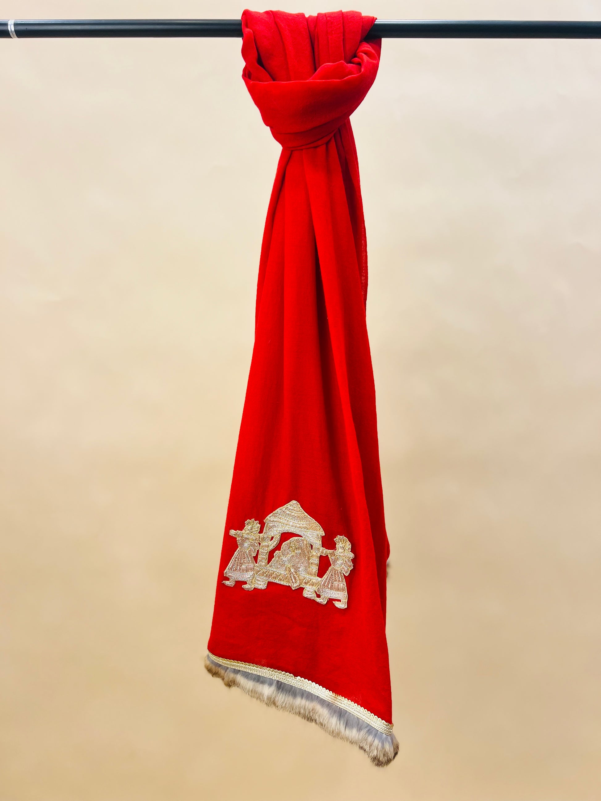 Women Red Bridal Doli Patch Work Stole