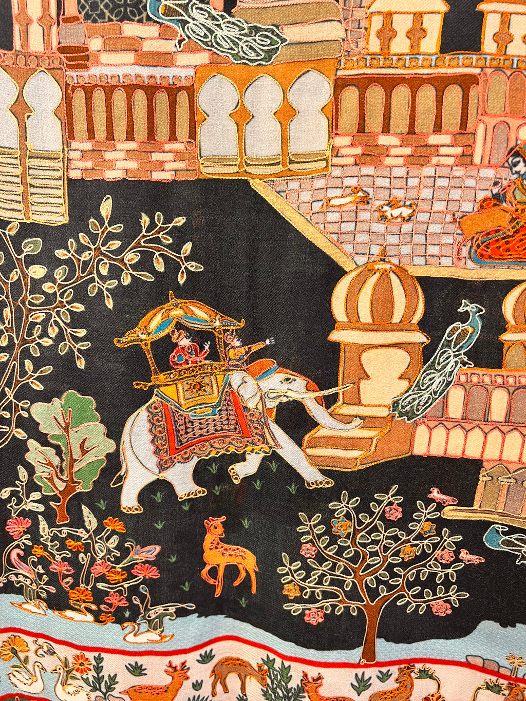 Mughal Darbar Ethnic Kashmiri Kalamkari Shawl Black