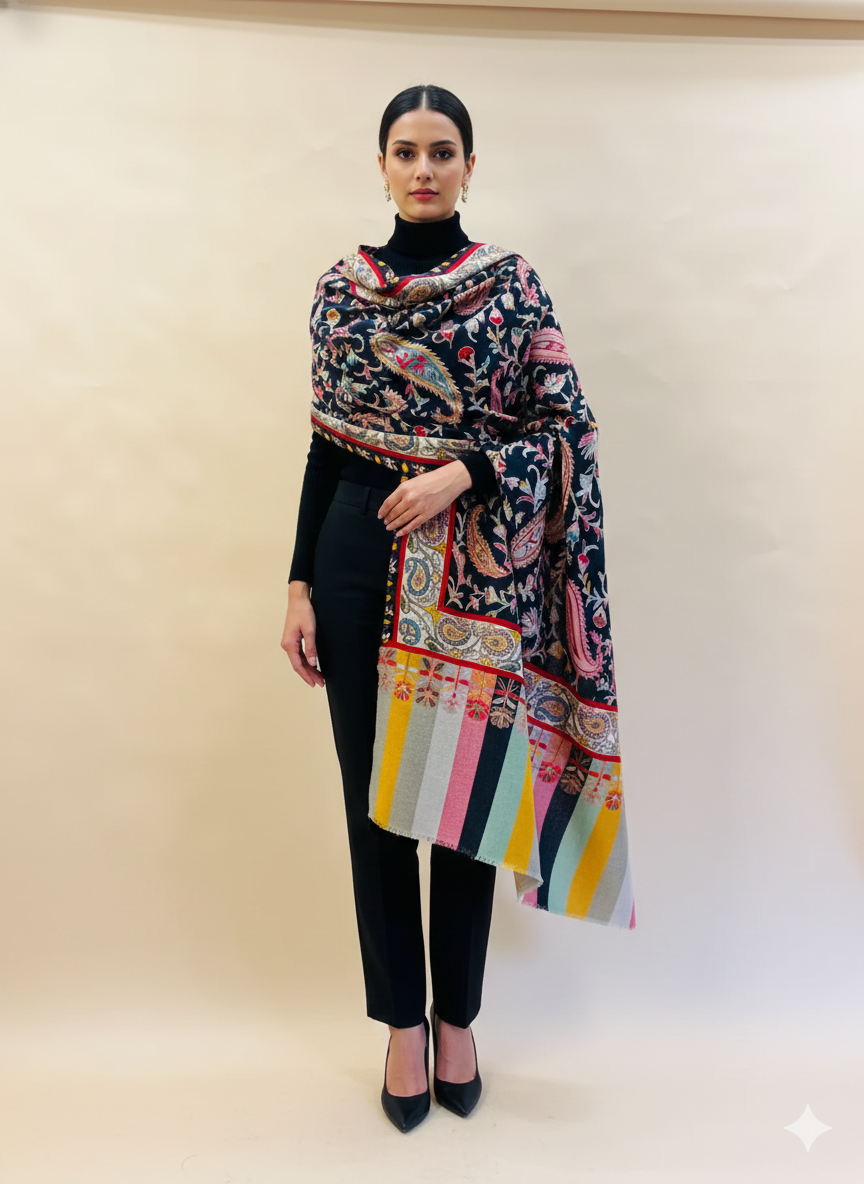 Kalamkari Embroidery Design, Multicolour Stole