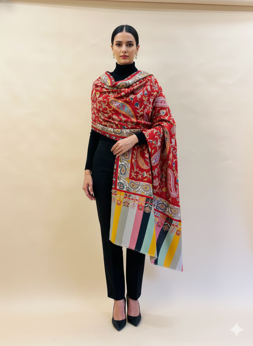 Kalamkari Embroidery Design, Multicolour Stole