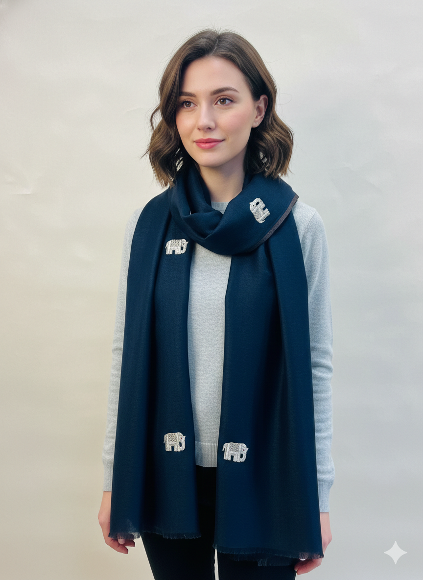 Moonlight zari stole with Elephant