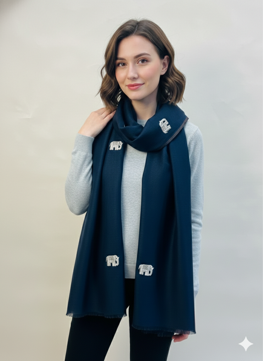 Moonlight zari stole with Elephant