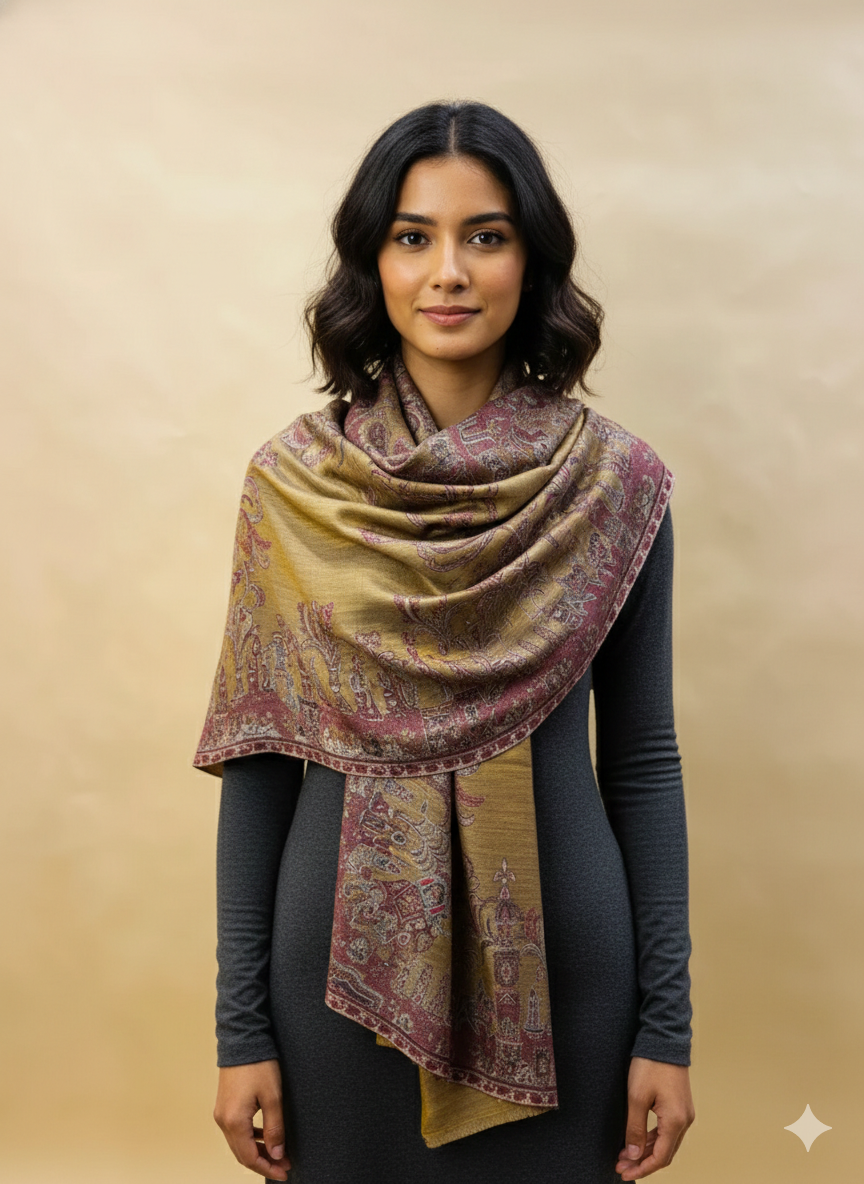Light Gold Moonlight Fine Wool Zari Stole